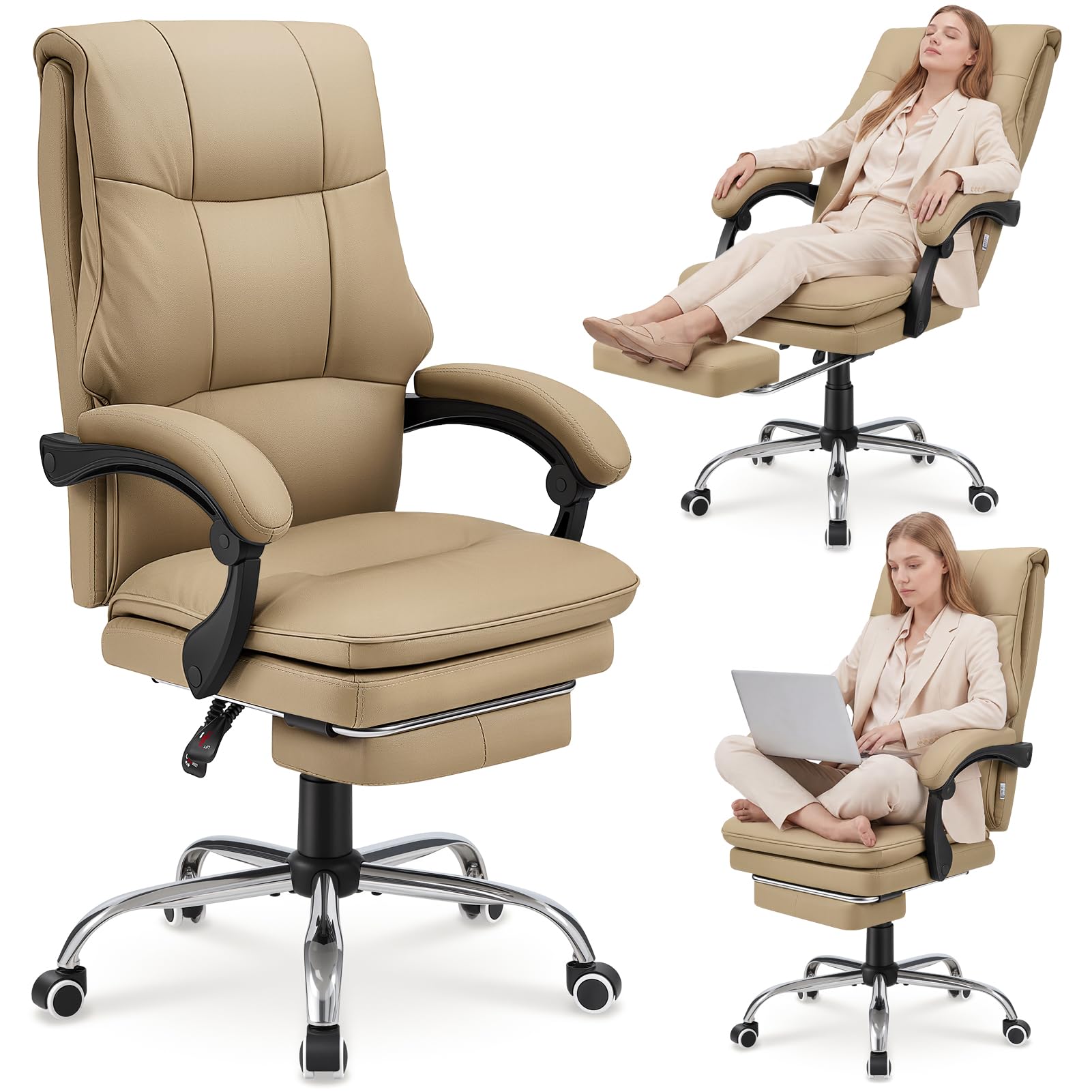 Warmiehomy Big and Tall Office Chair, Comfy Office Chair for Home, Khaki