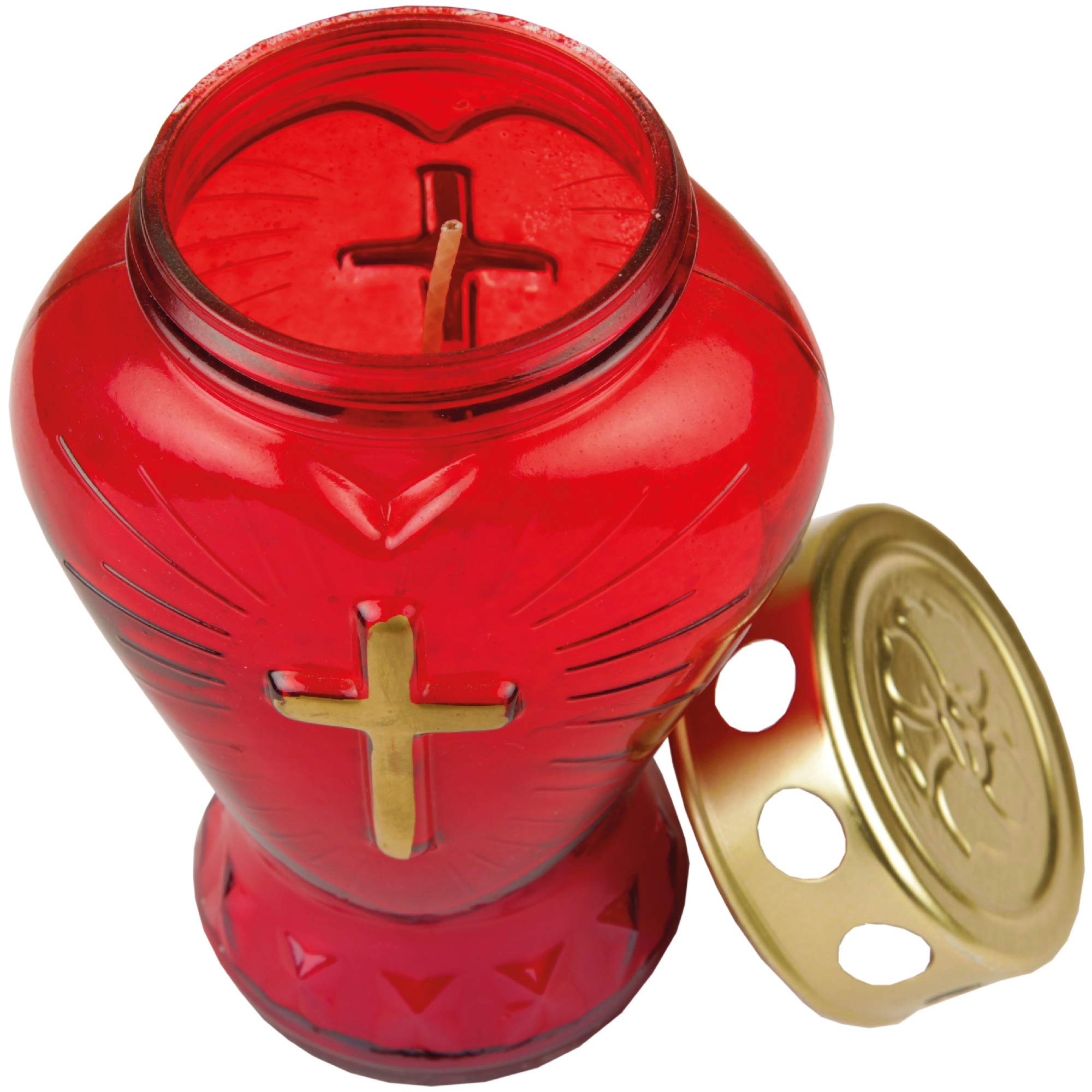 Bougie Funéraire Décorative En Verre En Forme De Cœur Rouge - Environ 18 Cm De Haut - Pour Cimetière, Souvenir - 6