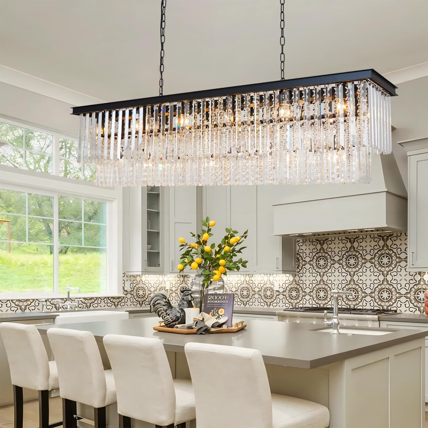 Large Rectangular Dining Room Chandelier for Extra-Long Tables, 55'' Linear Light Fixture with 21 Lights, Not for Kitchen Island or Small Dining Rooms