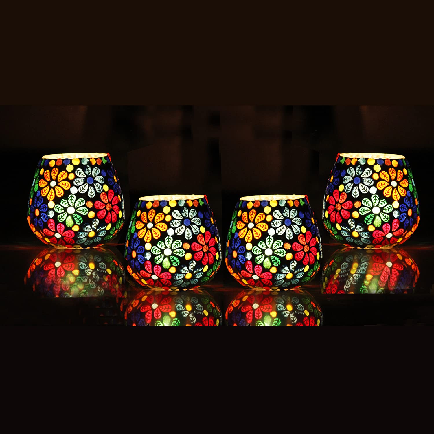 Brahmz® Glass Tea Light Candle Holder Home Decoration Mosaic Multi Color Candle Votive (U Shape Pack of 4) (4)-image-46