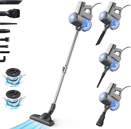 Intercleaner Aspiradora con cable, potente succión de 17 KPa con motor de 600 W, aspiradora ligera 10 en 1 sin bolsa con mano, ultra silenciosa,