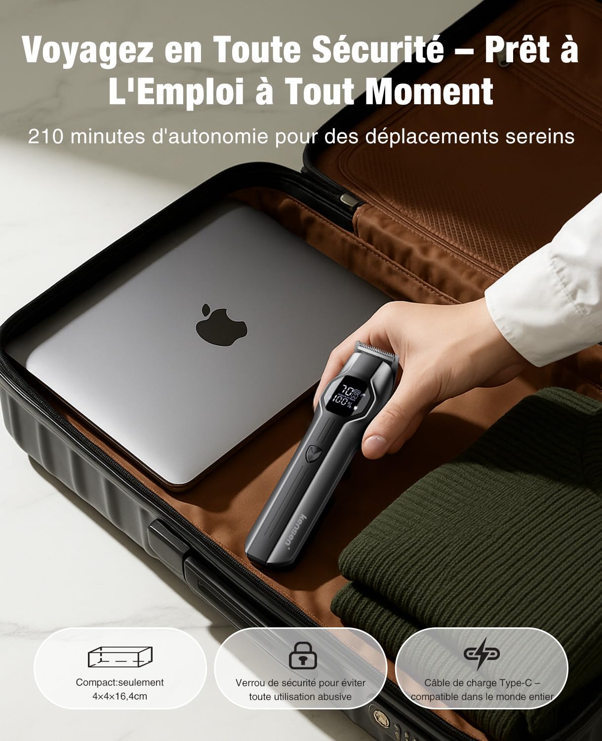 kensen Tondeuse Corps Homme 4-en-1 6000/7000 tr/min Tondeuse Moustache Homme 210 Mins d'Autonomie Tondeuse Barbe、Cheveux、Nez IPX7 Étanche Rasoir Intime USB-C Écran LED Pour De La Tête Aux Pieds