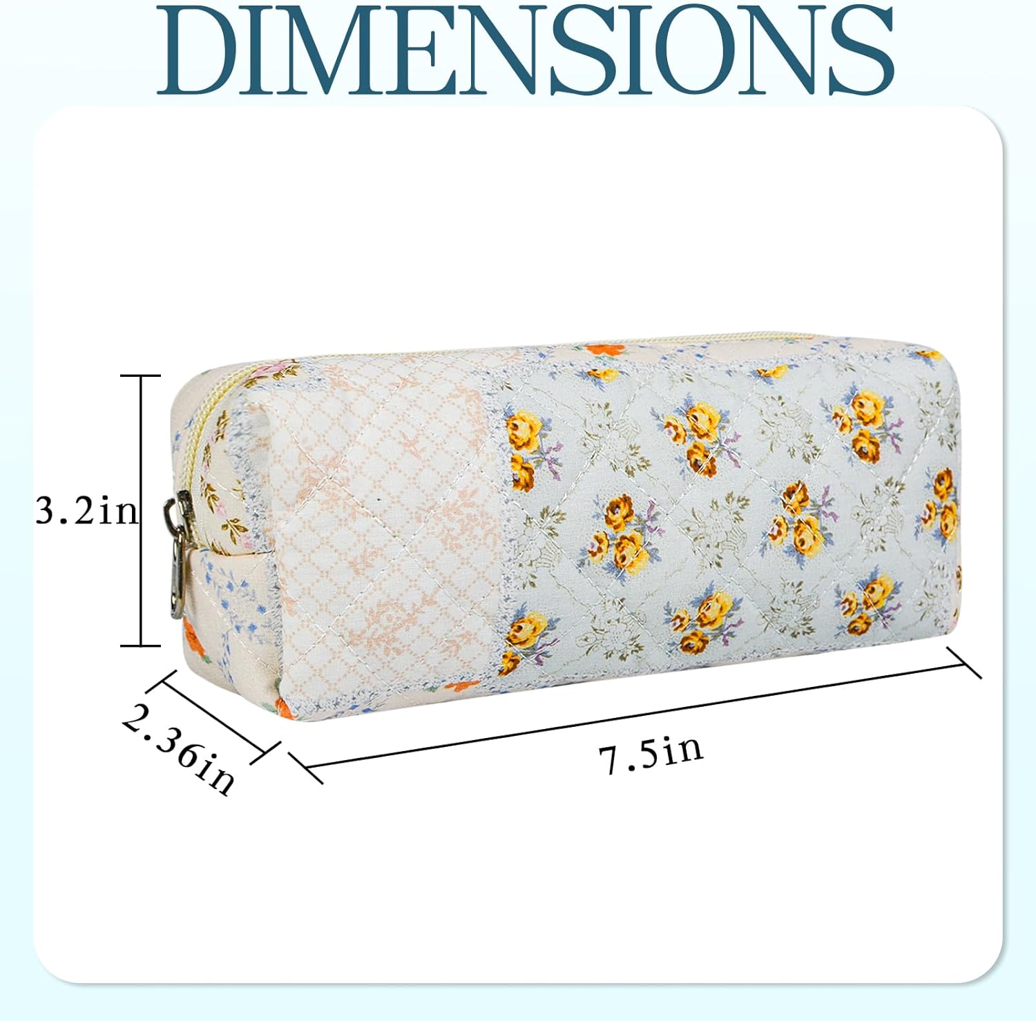 Quilted Makeup Brush Bag, Travel Cosmetic Organizer Pouch for Brushes & Essentials, Small Cotton Floral Makeup Bag for Women Girls - Image 2