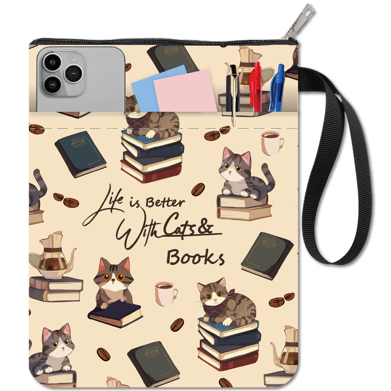 CRASPIRE Cat Book Sleeve Protector with Zipper Waterproof Canvas Pouch Double-Sided Covers for Books Lovers Hardcover Notebook Bible Journal Textbooks Paperbacks Student Bag Gift 11 x 8.66 Inch