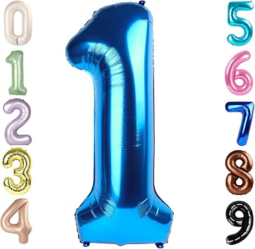 1 Balloon Numbers Birthday Decorations, 40In Dark Blue Balloons for Party
