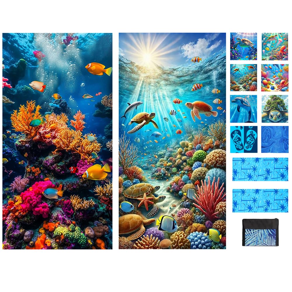 JAODFK 2 Pcs Microfibre Beach Towel 71"X32" Quick Dry Lightweight Sand Free Extra Large Thin Towels Travel Essentials For Adults Womens Swim Bath Accessories Mats Holiday Must Haves Ocean Turtle