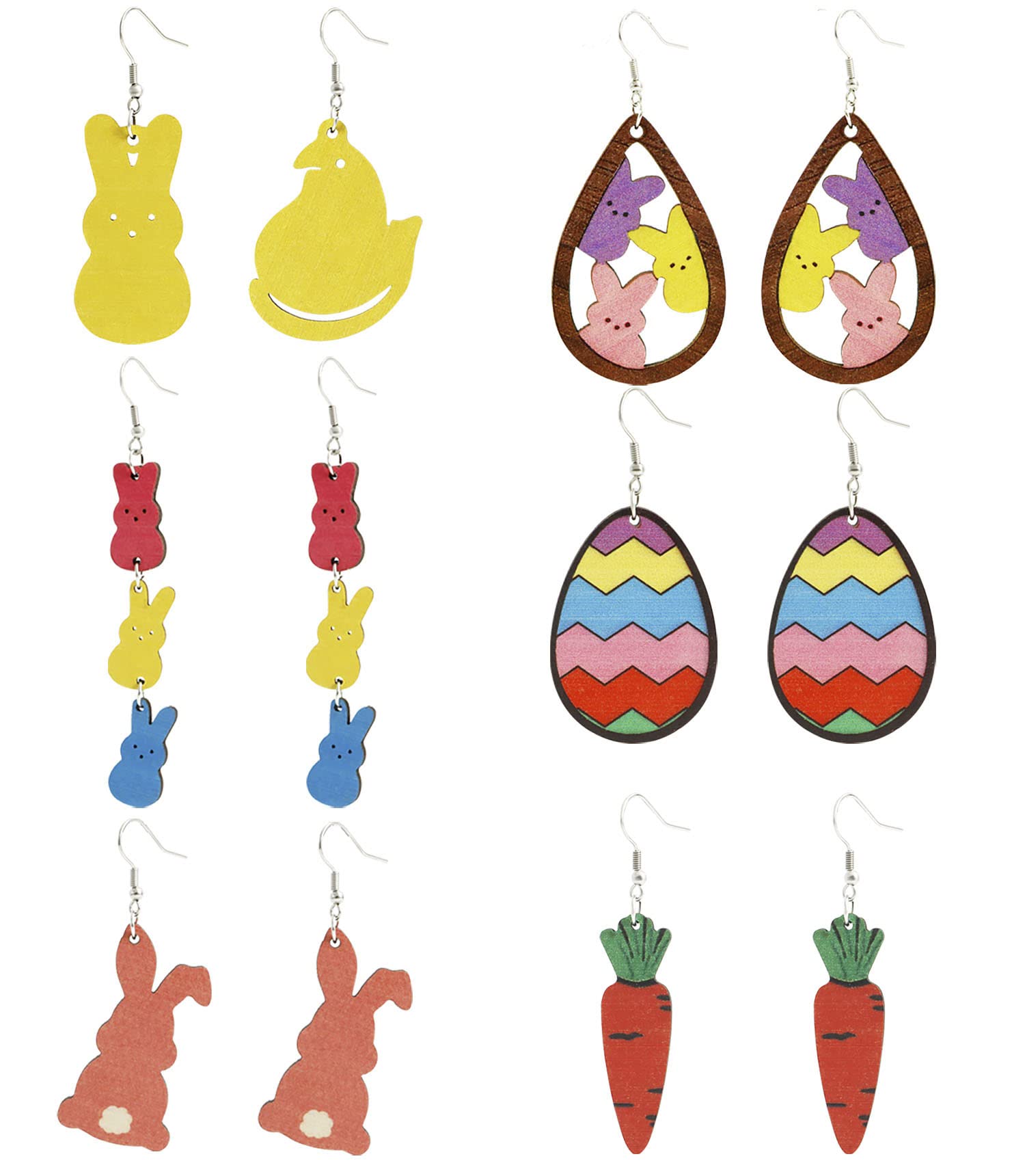 Easter Earrings for Women Easter Bunny Earrings Wooden Earrings Easter Eggs Duck Carrot Earrings Holiday Earrings Bulk Easter Gifts Easter Decorations 6 Pairs