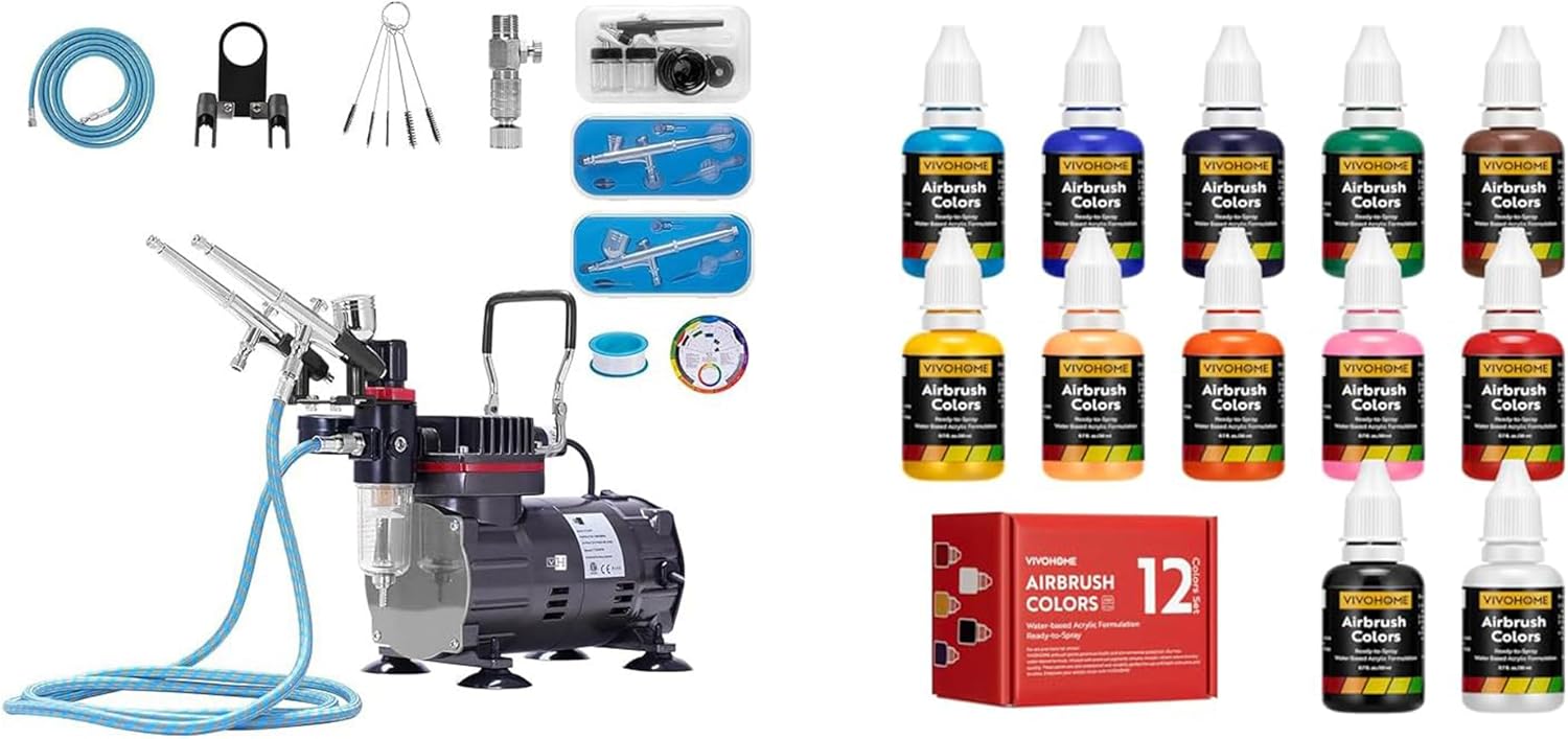 VIVOHOME Airbrush Kit with 1/5 HP Air Compressor and 3 Dual