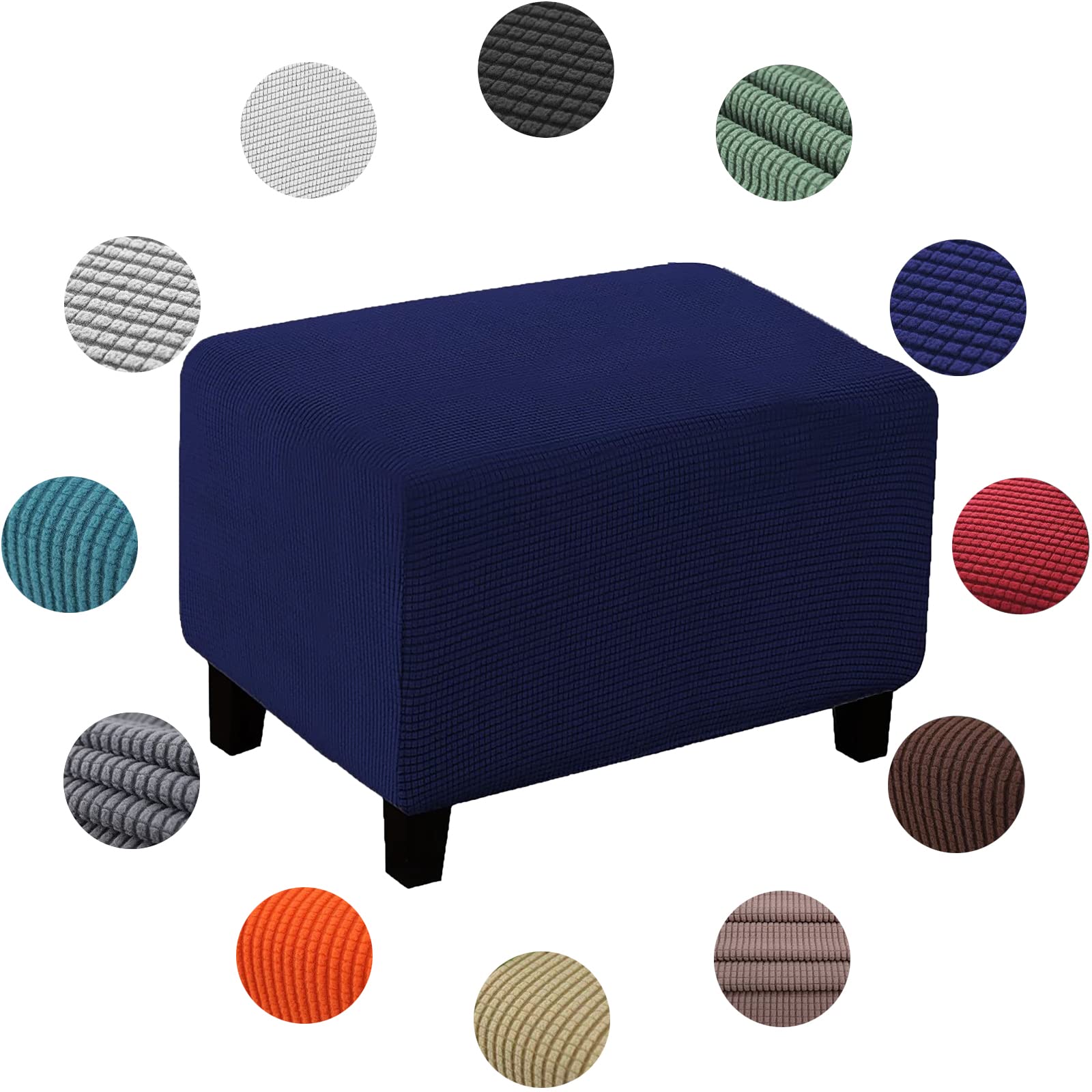 XJKH Stretch Footstool Slipcover - Soft Yellow Square Ottoman Cover for Living Room - Washable Pouffe Protector - S Size