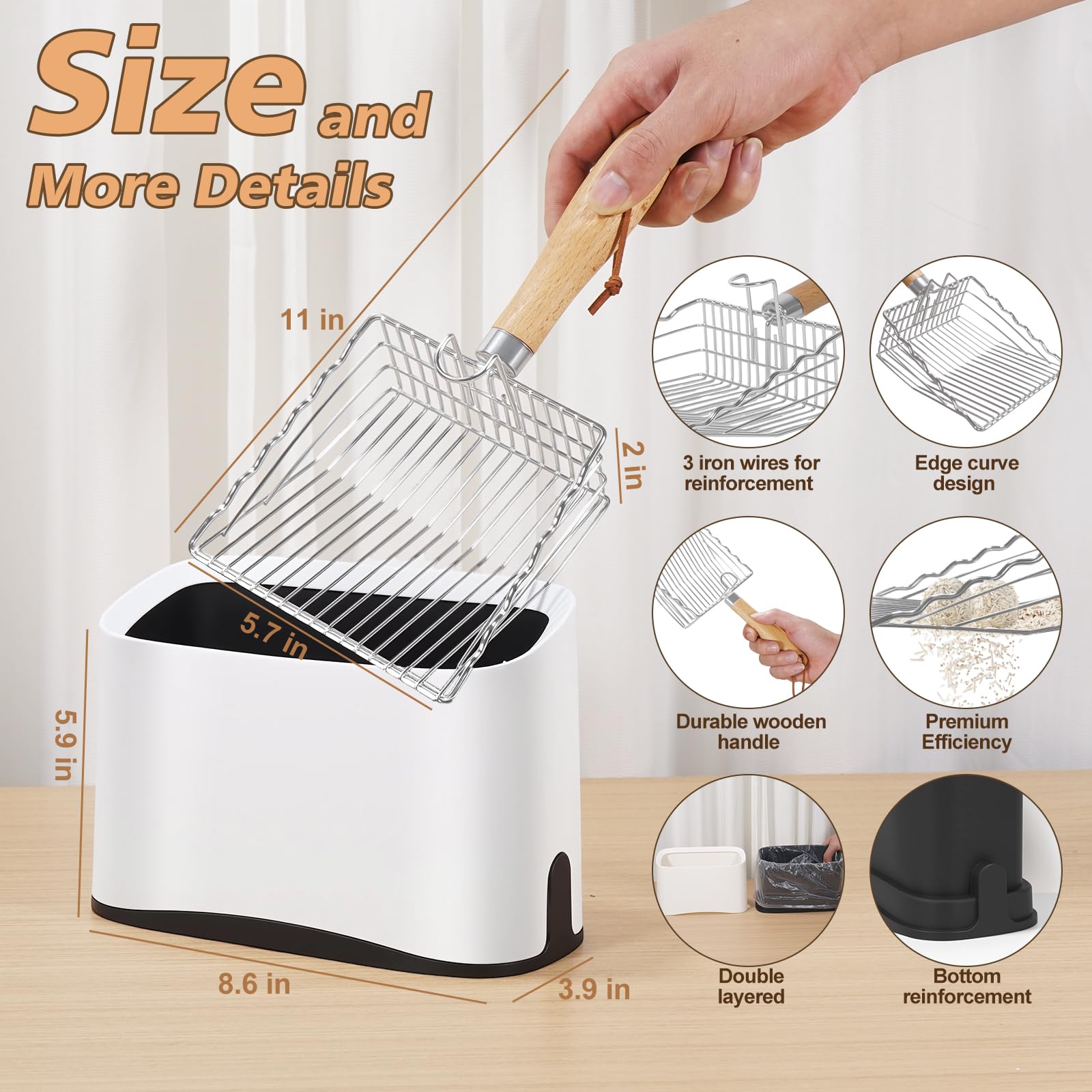 ARMLULU Metal Cat Litter Scoop with Holder, Poop Scooper with Stand&2 Rolls of Garbage Bag, Heavy Duty Stainless Steel Shovel with Wooden, Kitty Quick Sifter for Easy Cleaning, Essential Item for Cat - image 6