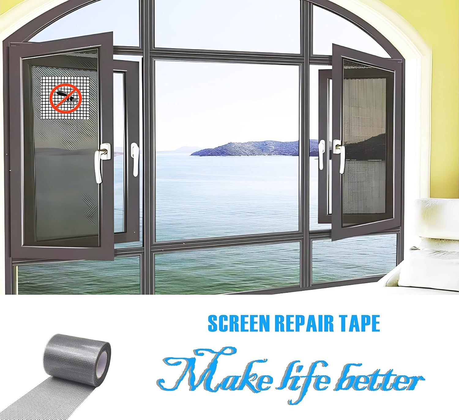 Window Screen Repair Tape，3IN X 16.5FT (196IN) Screen Tape mesh Repair for Window Screen and Screen Door tears Holes (Grey)
