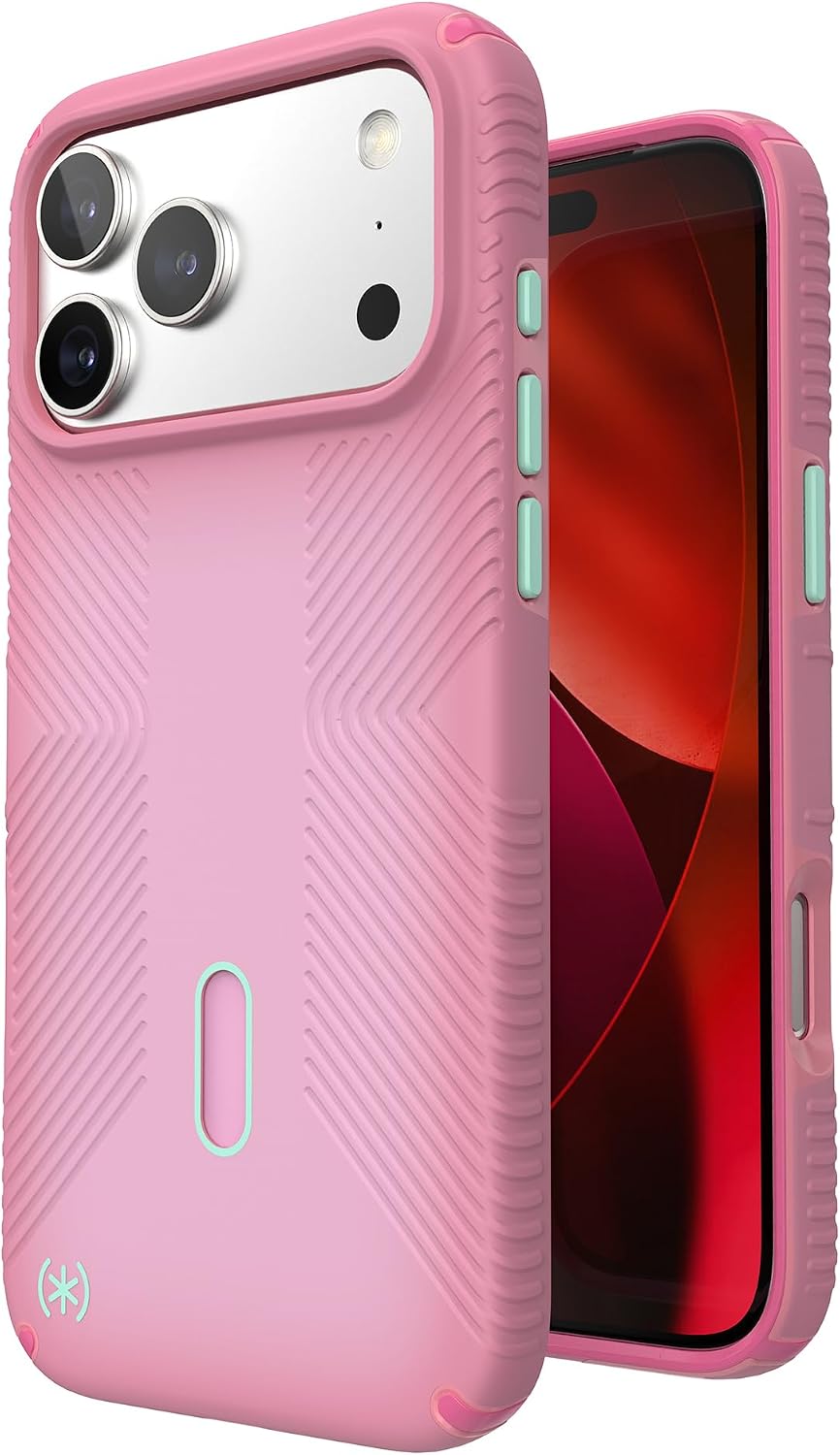 Speck Presidio LUX Grip for iPhone 17 Pro Max Case, ClickLock Interlock, Slim Protective Case, IBIS Pink/Dark IBIS/KANOM Green