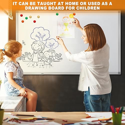 Miniatura 5 de H-Qprobd Pizarra de borrado en seco para pared de 60 x 40 pulgadas, pizarra blanca magnética de aluminio con bandeja larga para bolígrafos, pizarra