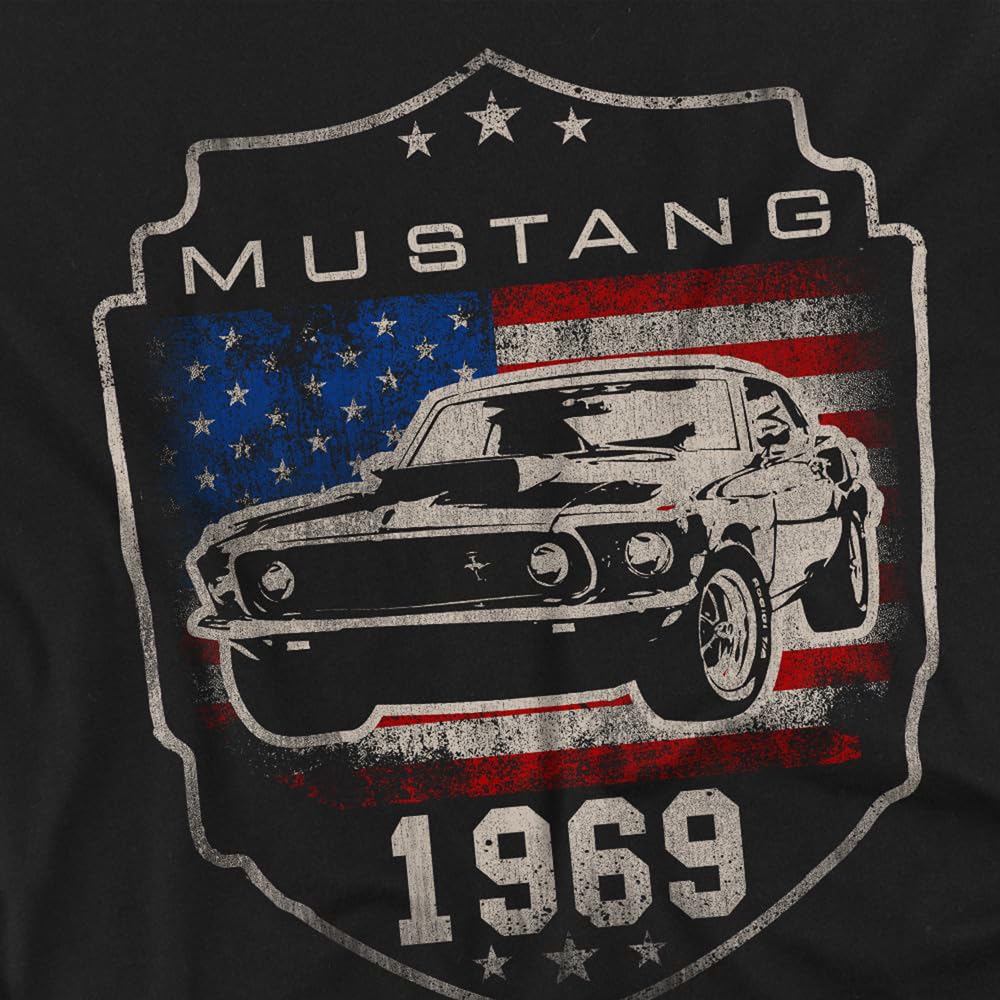Ford Mustang 1969 Flag Unisex Adult T Shirt,Black, X-Large