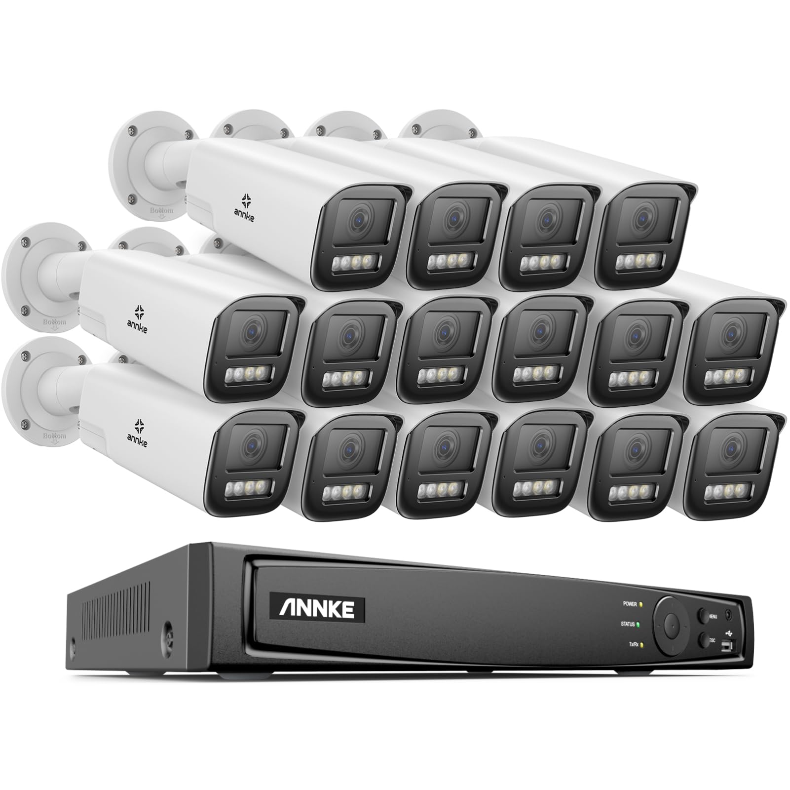 ANNKE Security Camera System PoE, 16CH H.265+ 12MP NVR, 16x 4K Bullet Security IP Cams with Two-Way Audio, 2.8mm-12mm Lens, 4X Optical Zoom, Smart Color Night Vision, AI Motion Detection, NO HDD