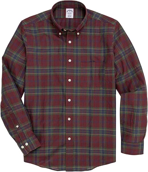 Cotton Madras Polo Button-Down Collar Shirt: Dark Red 330002184 Cotton Madras Polo Button-Down Collar Shirt: Dark Red 330002184