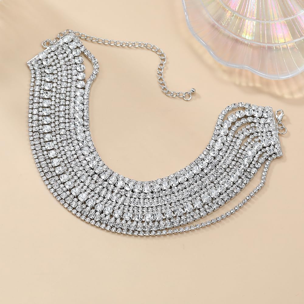 Boho Fashion Prom Shinny Luxury Rhinestones Choker Necklace Dainty Layered Sexy Body Chain Choker Necklace Dainty Gold Silver Halloween Christmas Necklace Gift for Women - Image 5