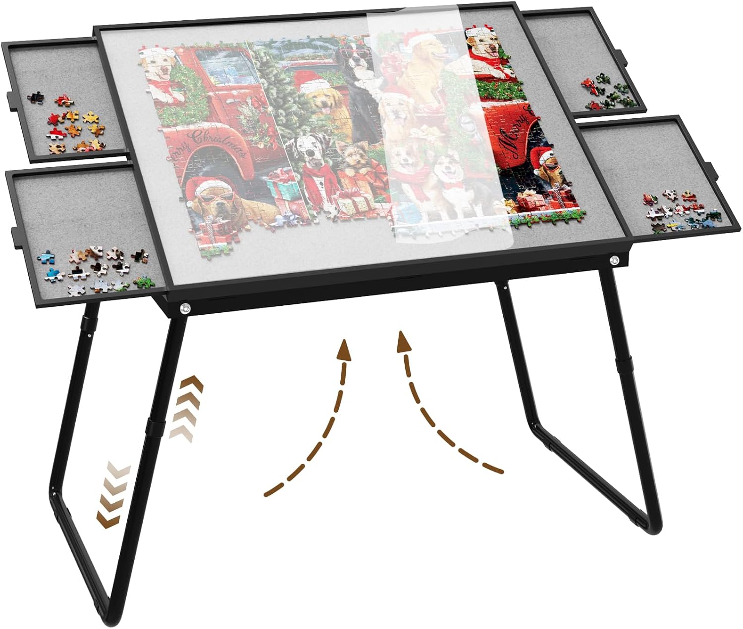 Jigsaw Puzzle Table Adjustable Height-18,28inch,3 in 1 Design Puzzle Tables with Legs,35"×26" Foldable Puzzle Table with Drawers for Adluts and Kids,Felt,and Cover