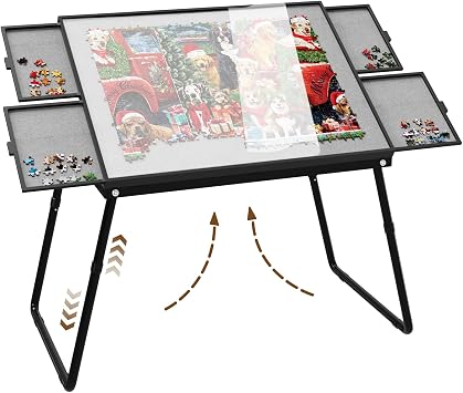 Doerpuz Jigsaw Puzzle Table Adjustable Height-18,28inch,3 in 1 Design Puzzle Tables with Legs,35"26" Foldable Puzzle Table with Drawers for Adluts and Kids,Felt,and Cover