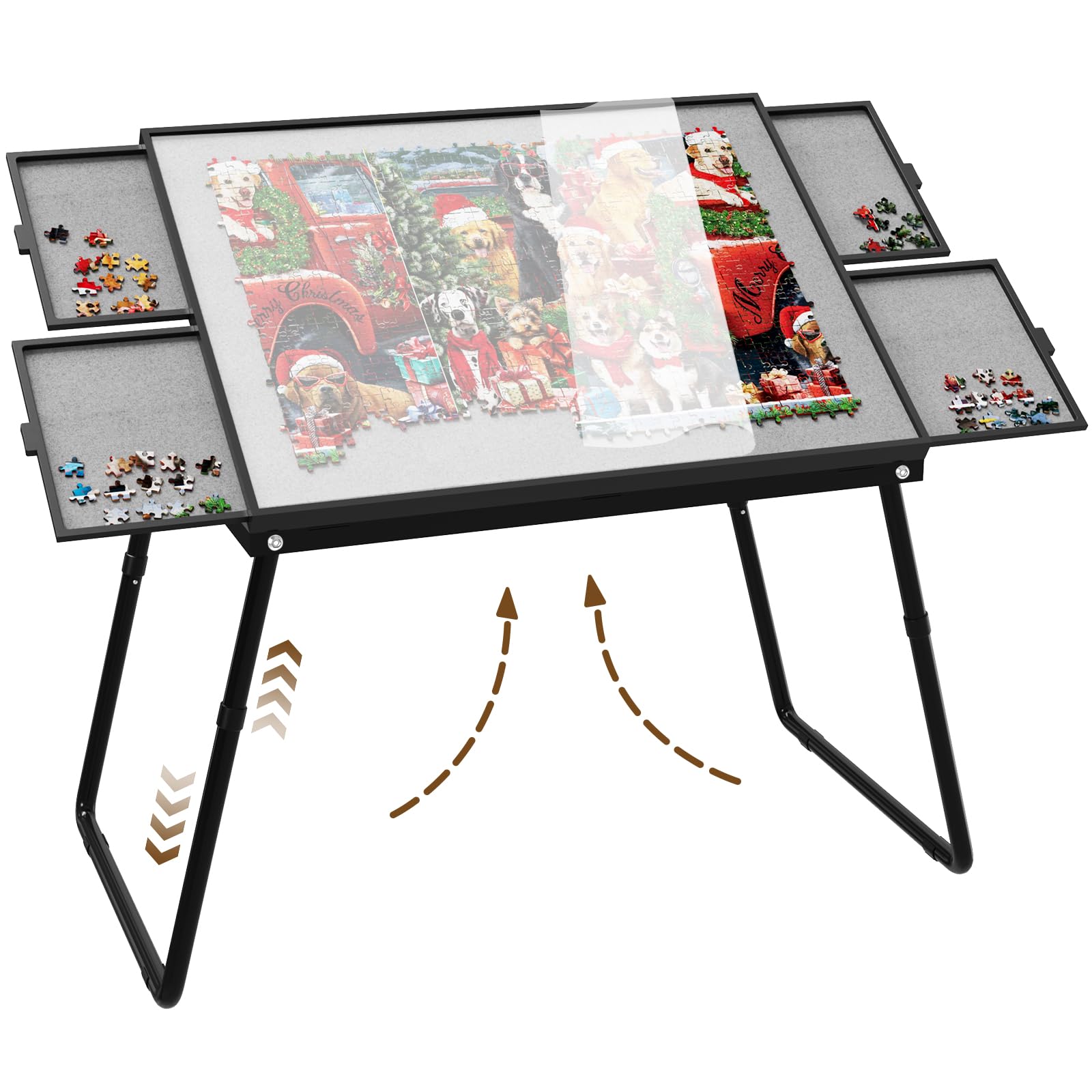 Jigsaw Puzzle Table Adjustable Height-18,28inch,3 in 1 Design Puzzle Tables with Legs,35"×26" Foldable Puzzle Table with Drawers for Adluts and Kids,Felt,and Cover