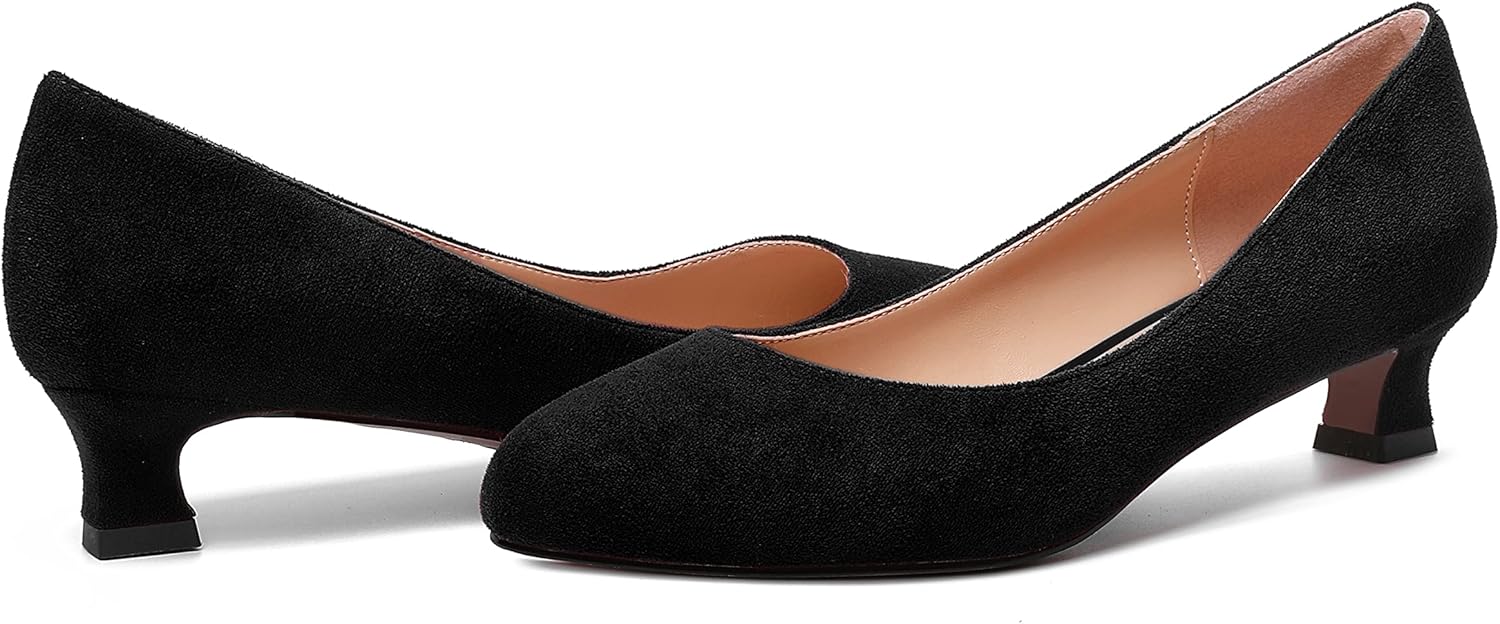 MERRORI Womens Slip On Suede Round Toe Dress Shoes Solid Casual Office Kitten Low Heel Pumps Shoes 1.5 Inch