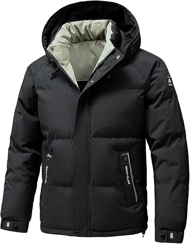 Flygo Puffer Jacket Men Winter Coats Hooded Insulated Quilted Jackets Waterproof
