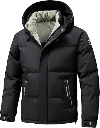 Flygo Puffer Jacket Men Winter Coats Hooded Quilted Parka Snow Jackets
