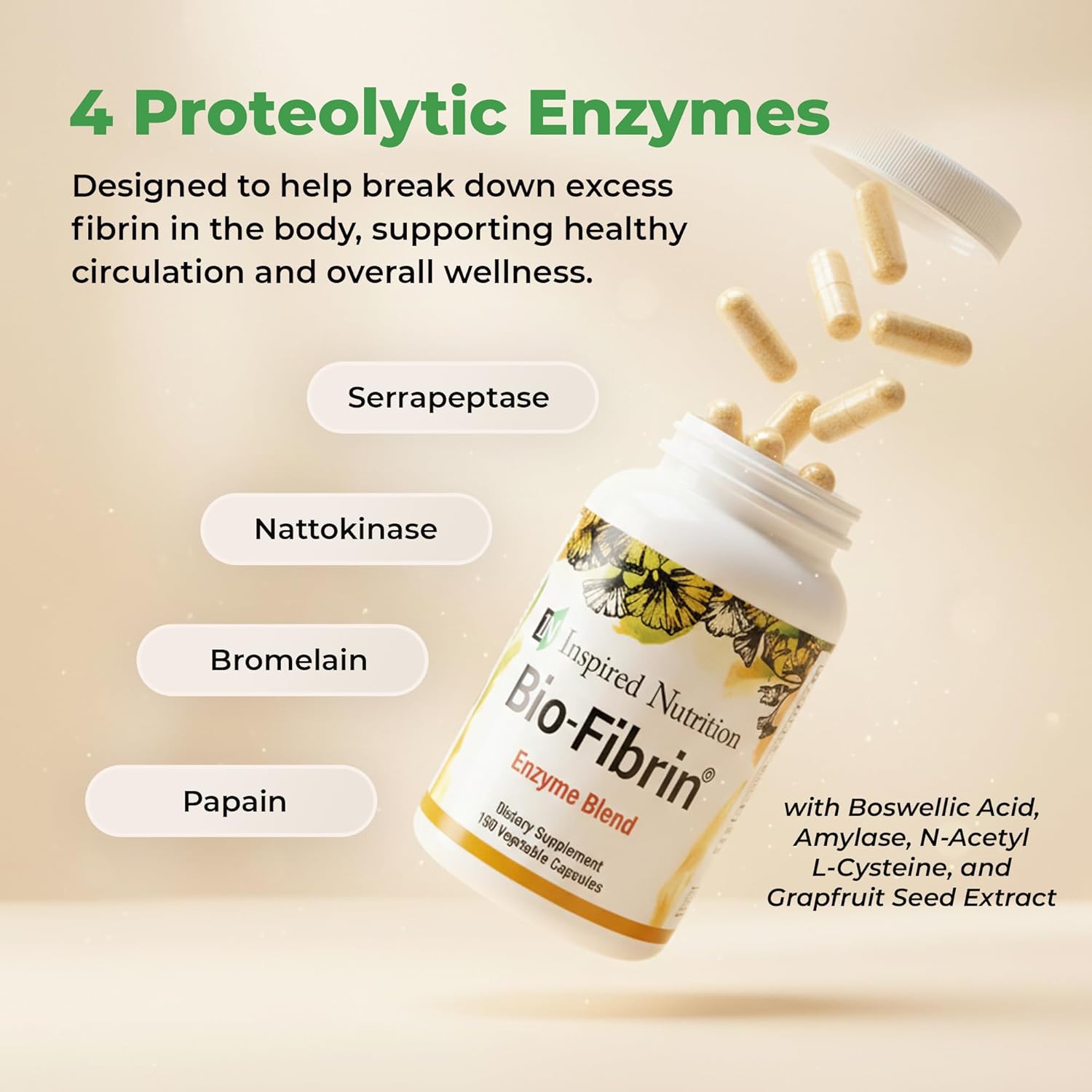 Bio-Fibrin® Multi-Enzyme Formula – Supports Healthy Fibrin Breakdown, Promotes Scar Tissue Reduction & Immune Resilience – Serrapeptase, Nattokinase & Proteolytic Enzymes – 150 Caps- Formulated in USA