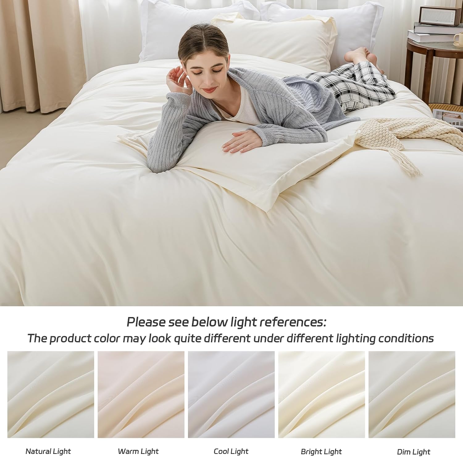 SheRest Beige Duvet Cover King Size - Soft Brushed Microfiber, 3 Pieces, 1 Duvet Cover 104x90 Inches with Zipper Closure 8 Ties & 2 Pillow Shams, Breathable Bedding Set for All Season (No Comforter)