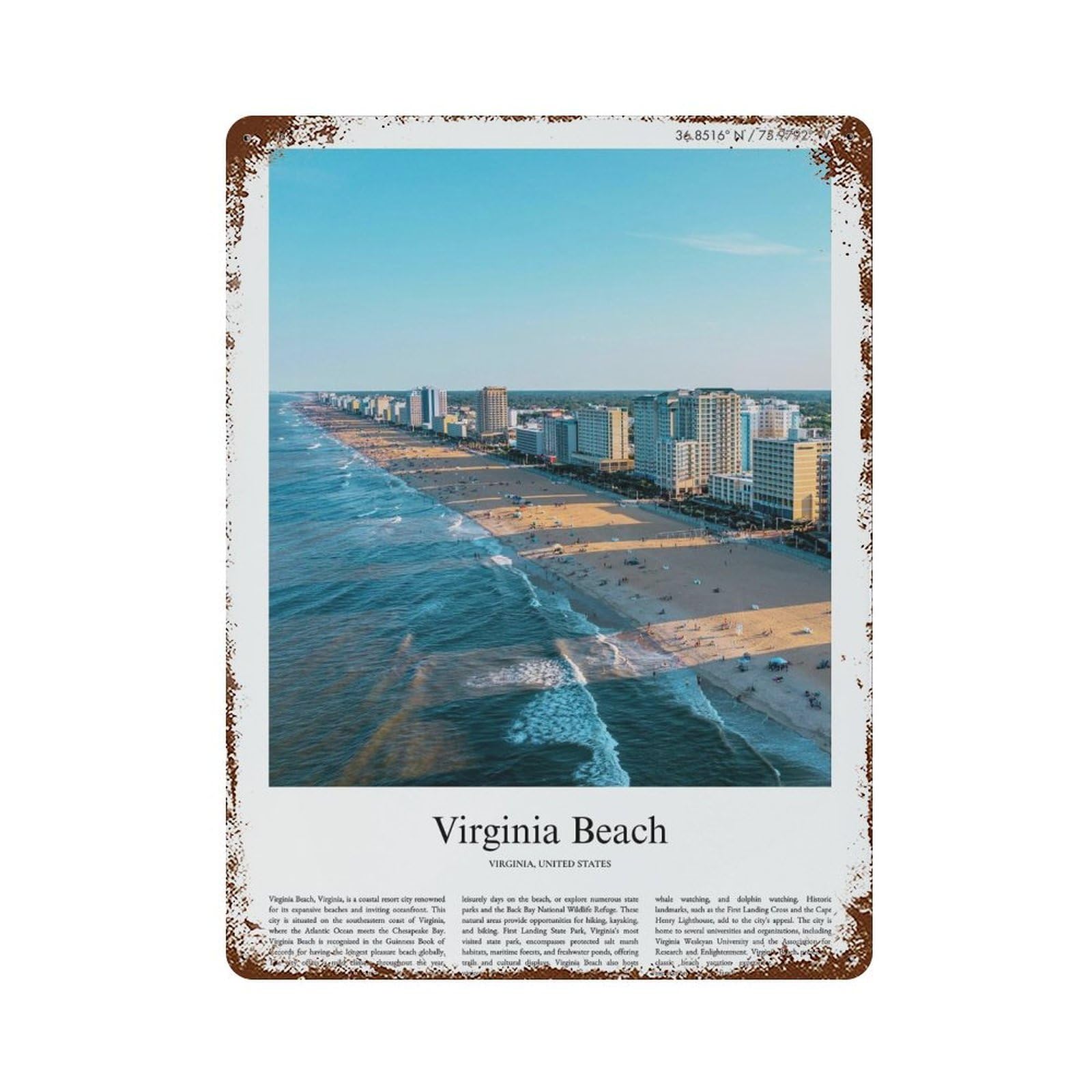 xiaoxiaoshen Virginia Beach Virginia, United States, USA City Scenery Wall Decor Art Metal Tin Poster Modern Home Decor Art Home Bar Shop Decorations Vintage Sign 40x30cm