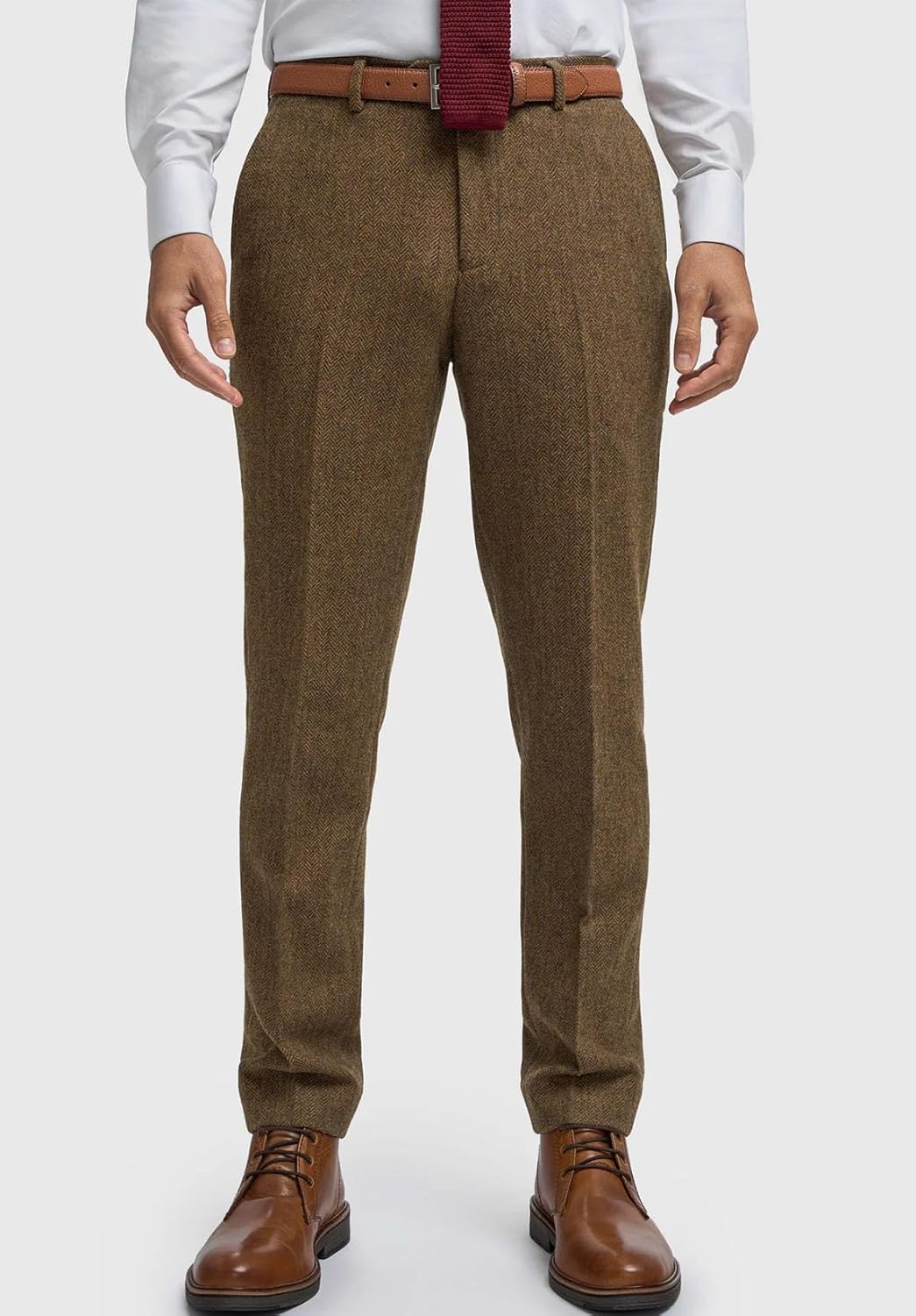 Men's Tweed Pants Slim Fit Vintage Herringbone Dress Trousers - Image 3