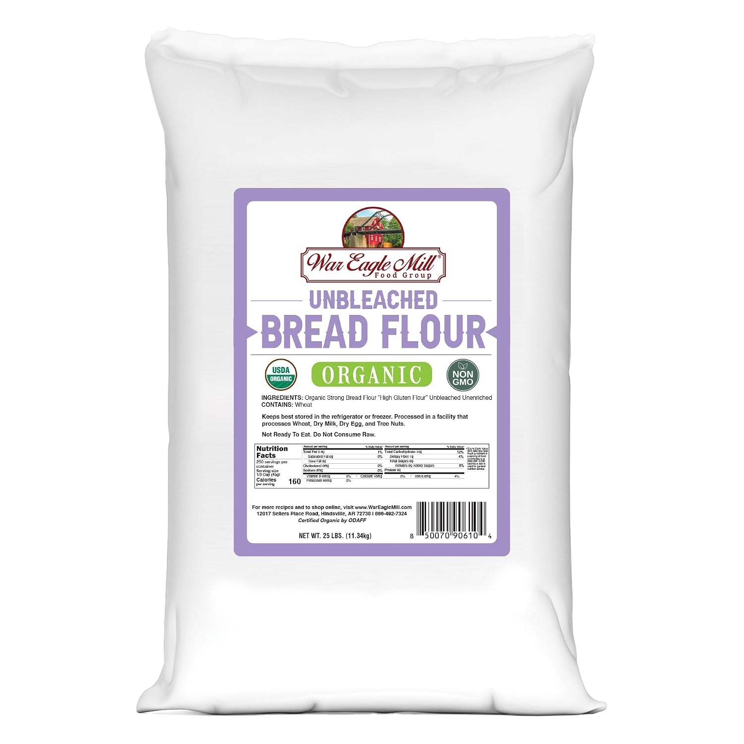 War Eagle Mill Organic Bread Flour, Unbleached, 25 Pounds