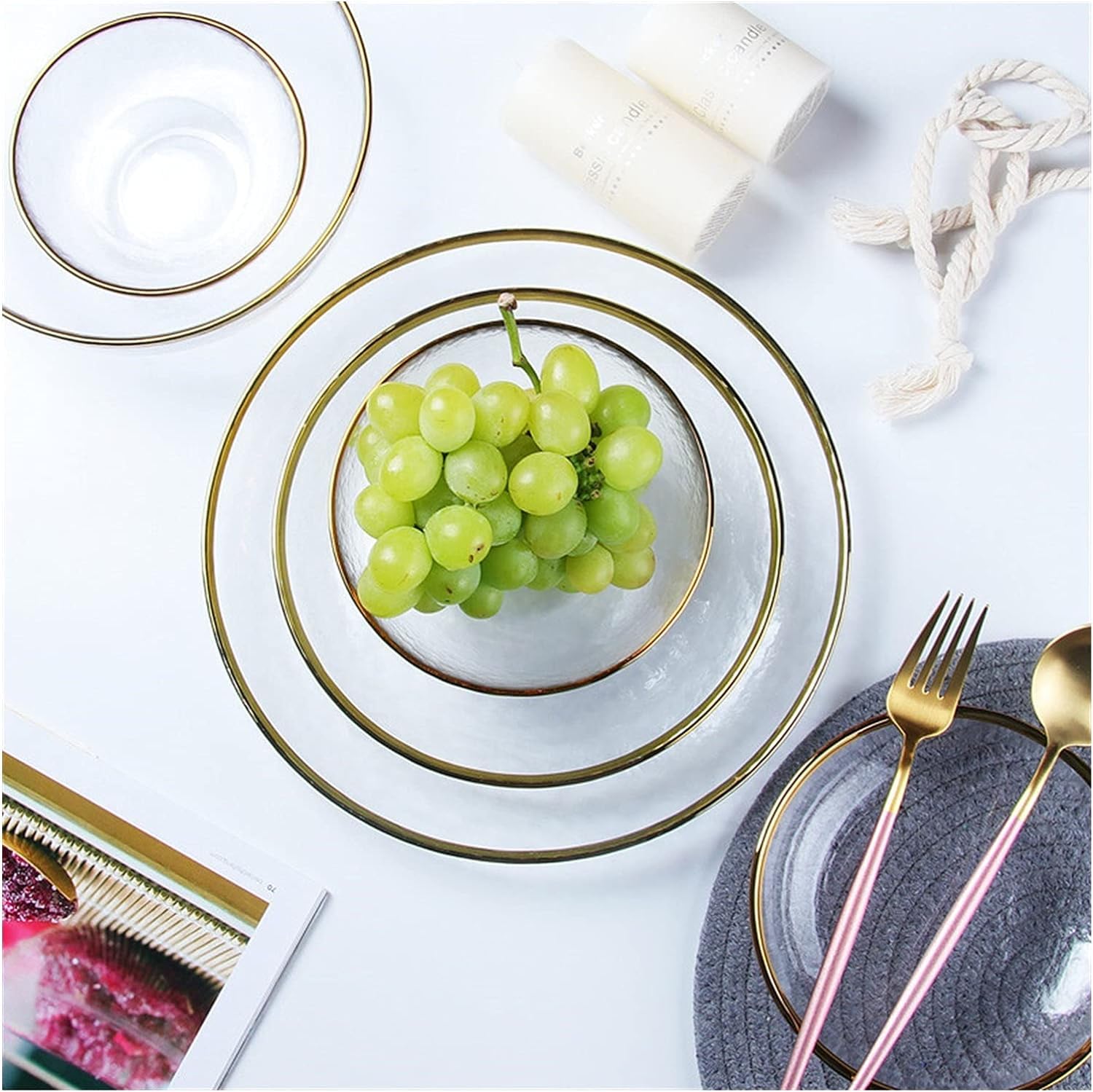 Schüssel, Glasschalen, Glas-Gold-Inlay-Rand, Obst-Reis-Salatschüssel(Large)