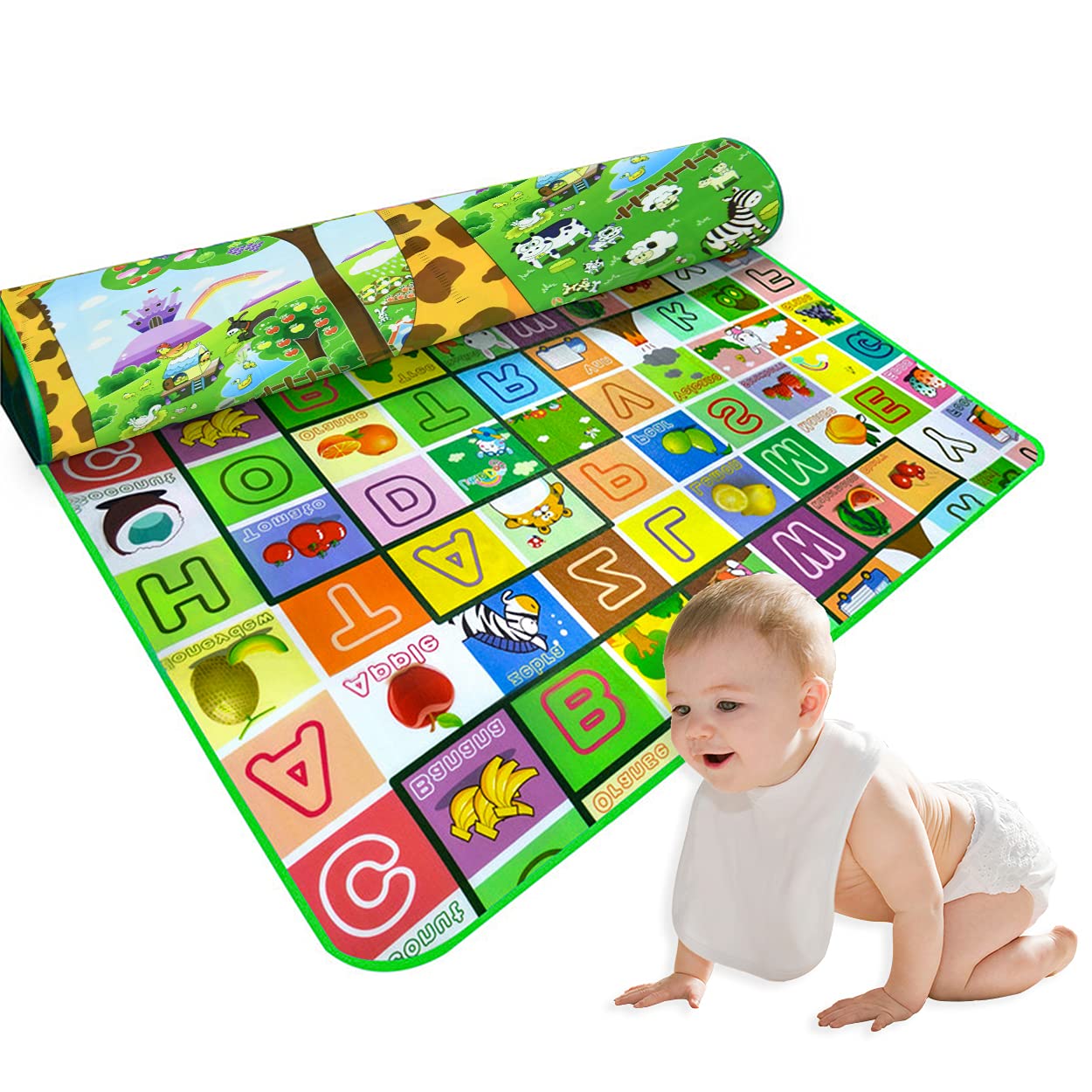 Baby Play Mat Baby Kid Toddler Play Crawl Mat Fruits Alphabets Pattern Reversible Carpet Playmat Foam Blanket Rug Infants