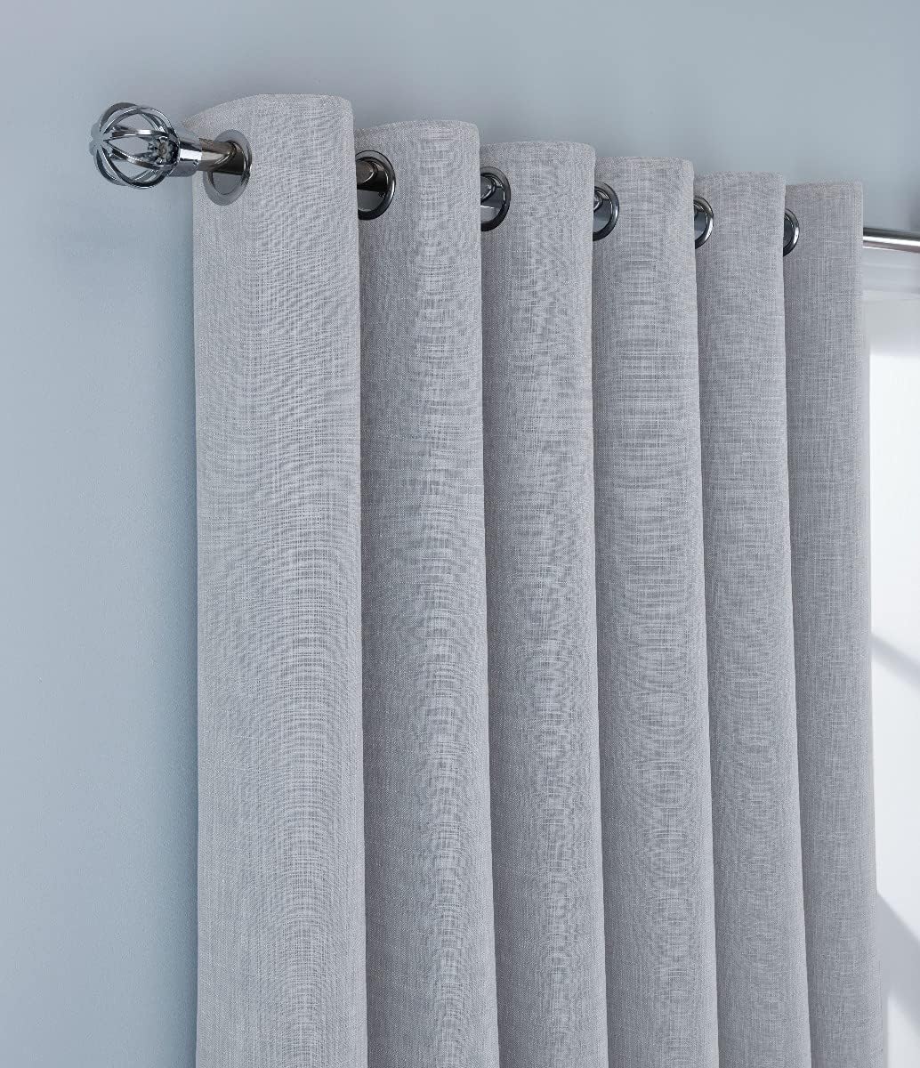 Sleepdown Linen Look Eyelet Blackout Lined Curtains Thermal Insulated for Bedroom and Living Room Silver 46 x 54 Inch - Image 4