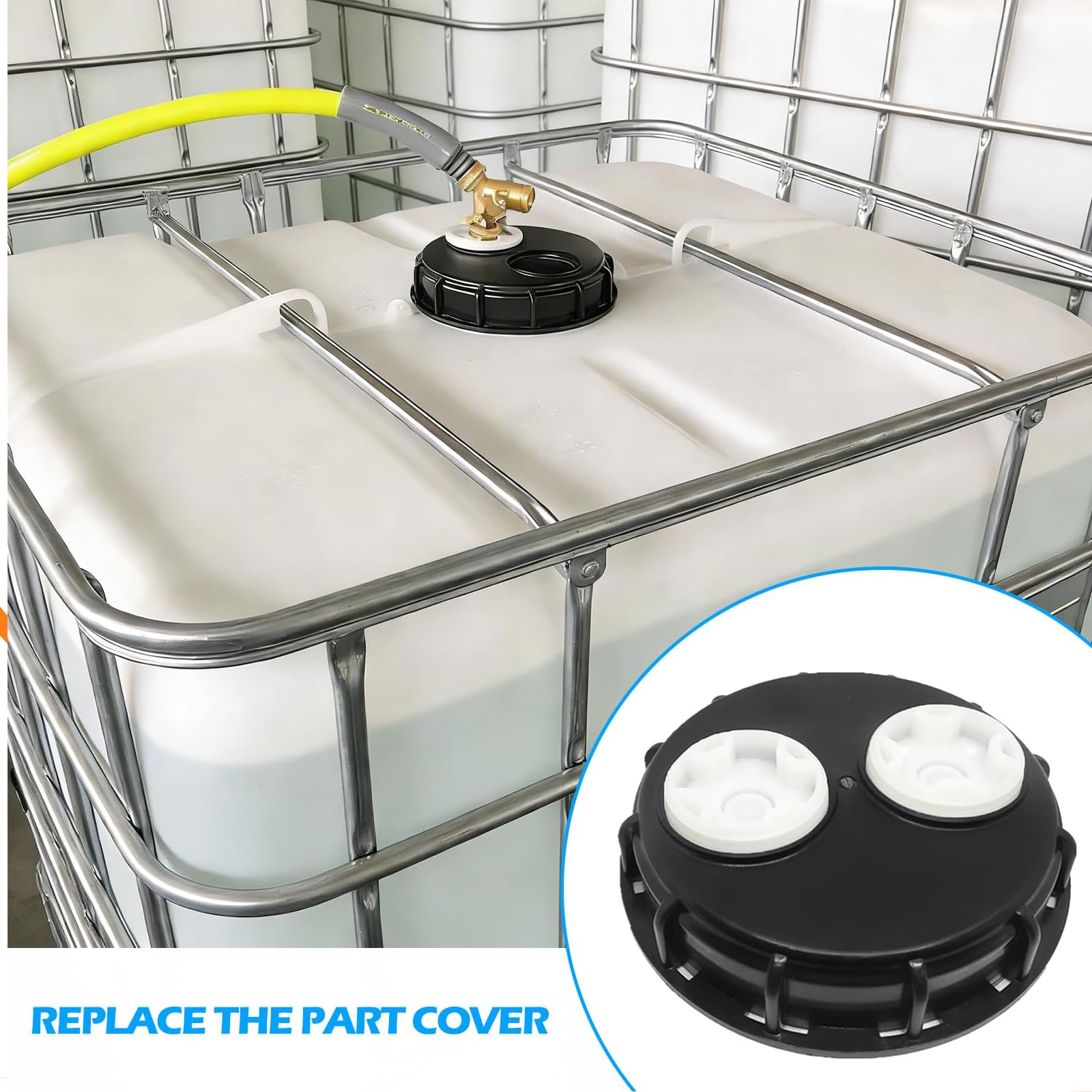 IBC Bouchons de Réservoir 163 mm, 2 Pièces IBC Couvercle de Réservoir Ventilé avec Double Aération, Bouchon de Réservoir IBC avec Bouchon de Rechange 2 Pouces pour Cuve Eau 1000 L