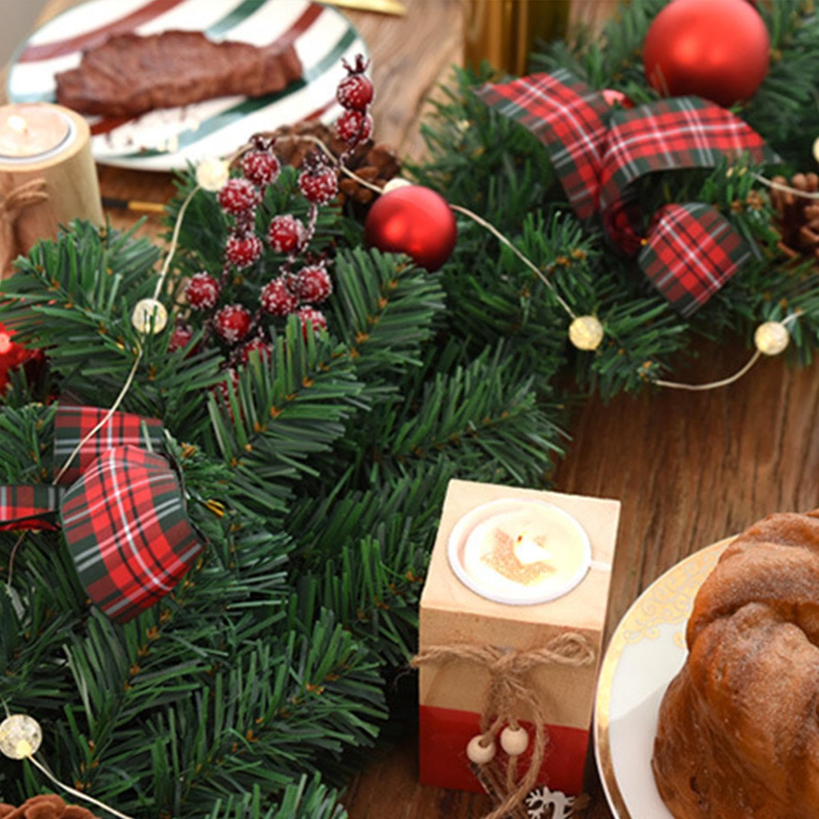 Künstliche Kieferngirlande 2,70 Meter Rote Beeren Kranzschmuck | Kamin Girlande Weihnachten mit Schleife Für Geburtstag Kamin Hochzeit Party Feiertag Winterfest Treppengeländer