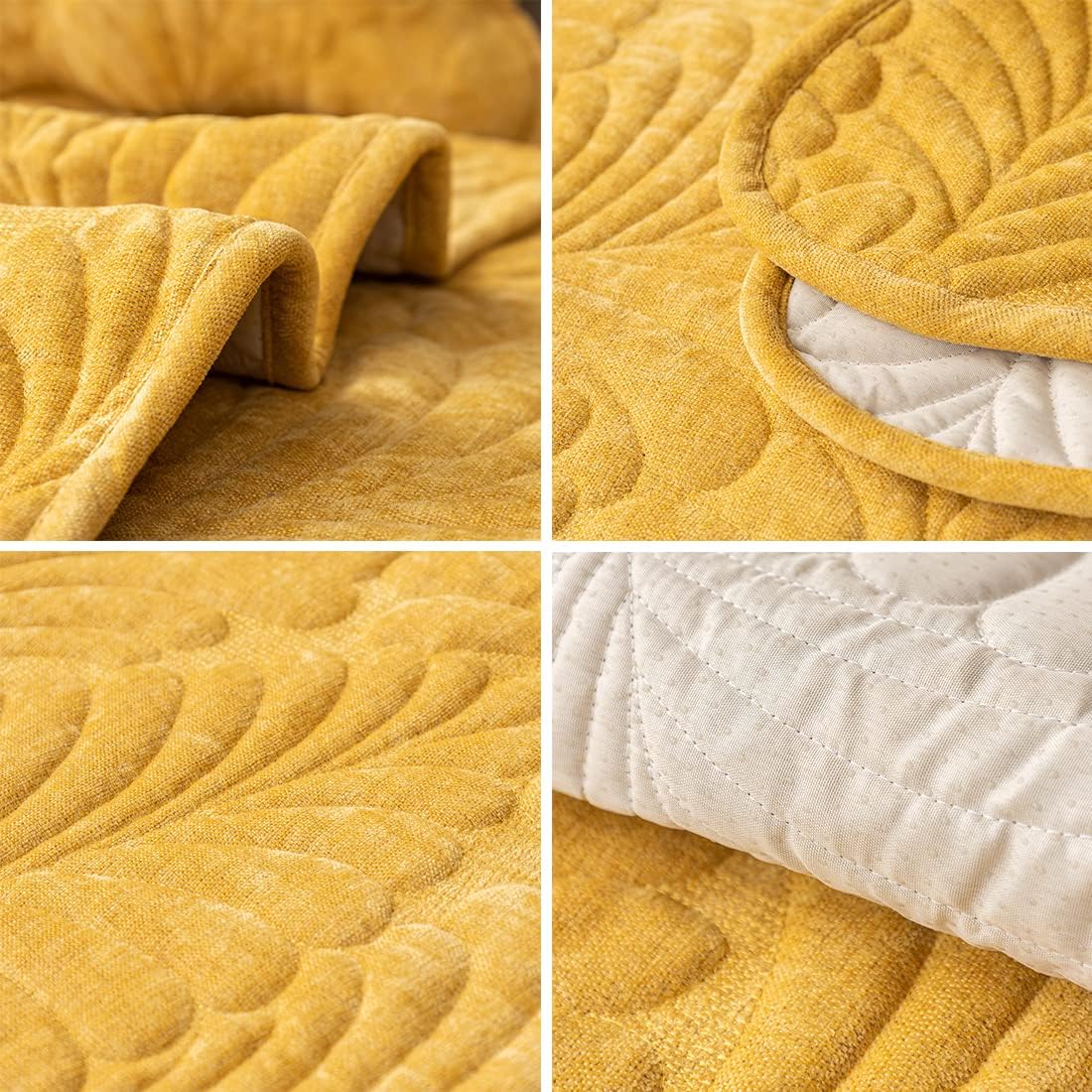 vctops Chenille Leaf Quilted Sofa Couch Cover Scalloped Edge Sectional Couch Cover Super Soft Non Slip Sofa Slipcover Furniture Protector for Pets Kids Children Dog Cat (Yellow,36"x82")