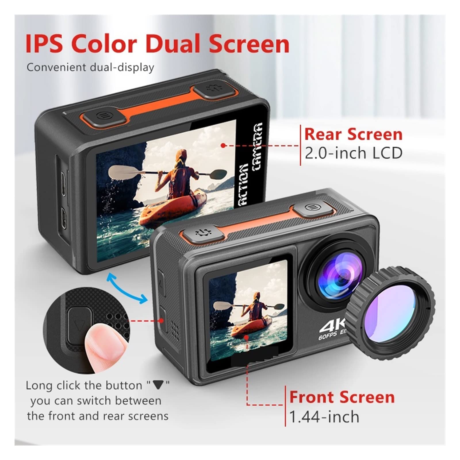 Kamera sportowa ze stabilizacją obrazu, Kamera akcji S81ER 4K 60FPS EIS wideo z opcjonalnym filtrem obiektywu 24MP Zoom 1080P kamera internetowa Vlog kamera sportowa z pilotem Wysoka liczba klatek na