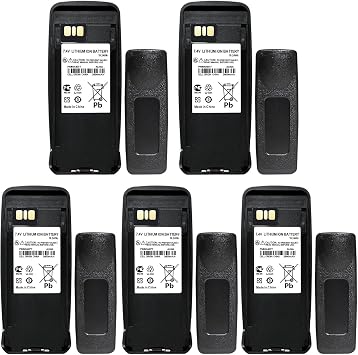 5 Pack PMNN4077C PMNN4077 PMNN4066A 2600mAh Li-ion Battery | Compatible for Motorola XPR6300 XPR6350 XPR6550 XPR6580 XPR6500 XPR6100 XPR6380 DP3400 Two-Way Radio+Belt Clip