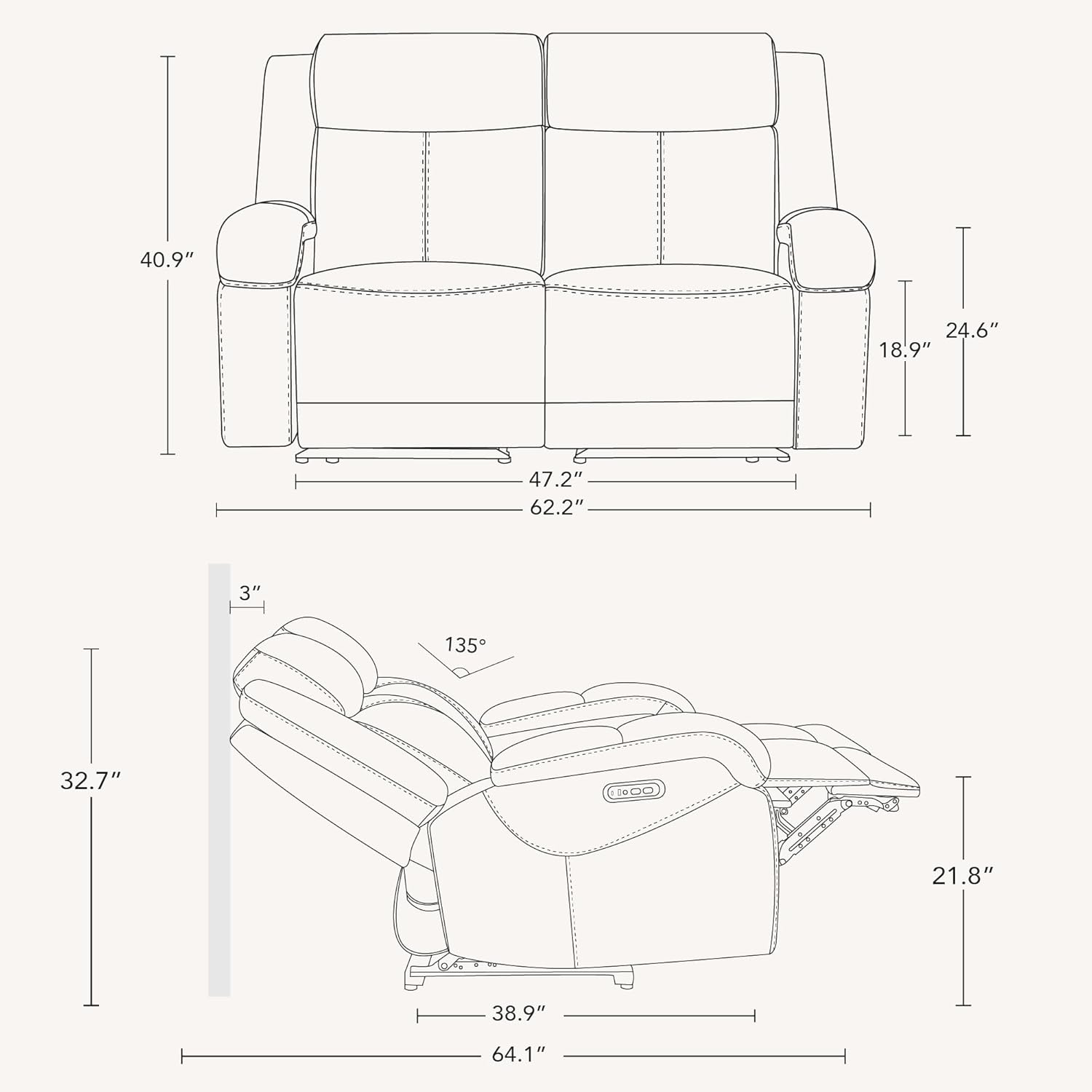 Watson & Whitely Genuine Leather Power Loveseat Recliner Sofa, 2 Seat Wall Hugger Reclining Sofa with Power Headrest & Charging Ports, Dual Recliner Sofas for Living Room, RV, Dark Brown