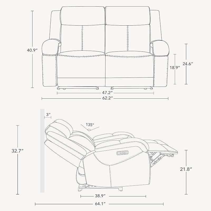 Watson & Whitely Genuine Leather Wall Hugger Power Recliner Loveseat, Grey image 2