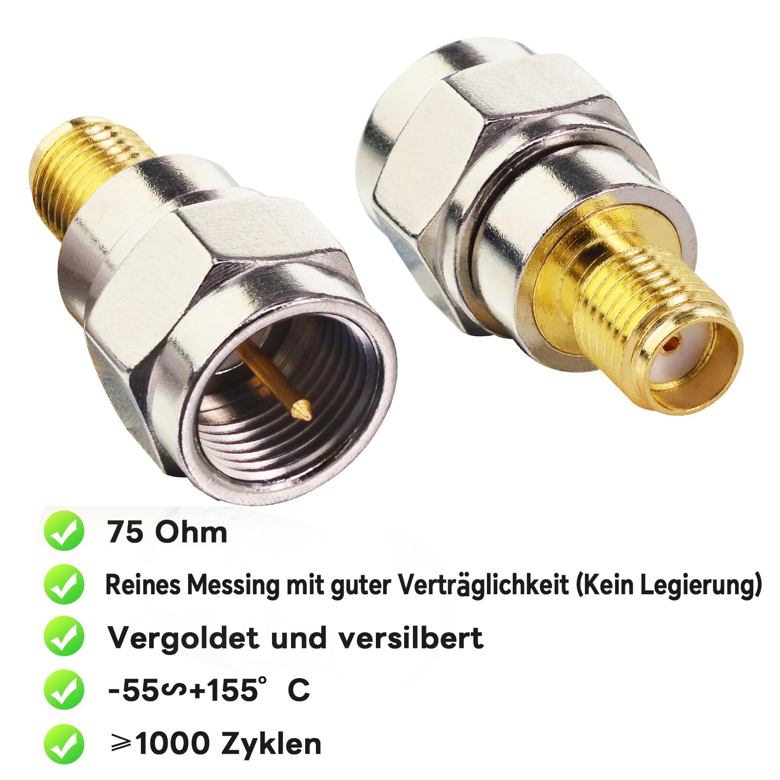 KUOQIY 2 St. F-Stecker Auf SMA-Buchse Adapter – Koaxialadapter Für Antenne, WiFi, FM & TV, 50Ω, Rein-Kupfer