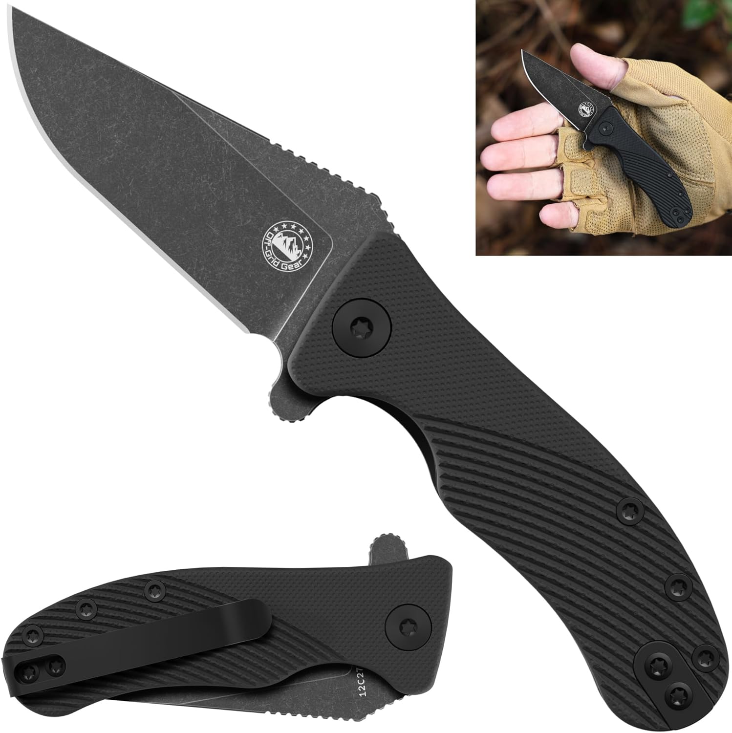 Baby Rhino Compact Pocket Knife - Sandvik 12C27, G10 Scales, Lightweight Design for Camping, Hiking and Fishing (Nightfall)