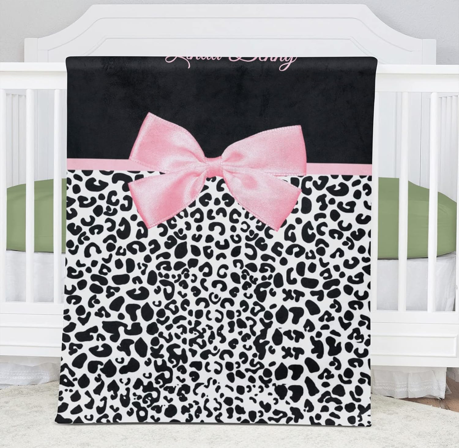 Leopard Print Pink Bow Personalized Baby Blanket for Girl Boy Soft Warm Newborn Throw Naps Swaddle Custom Blanket 30X40 in