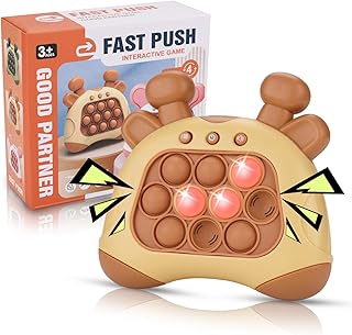 OAKTECH Fast Push Game, Deer Handheld Speed Push Bubble Game Console, Light up Pop Game Sensory Fidget Toys for Kids, Autism Sensory Toys, Birthday Easter Toy for Boys Girls Adults(Brown)
