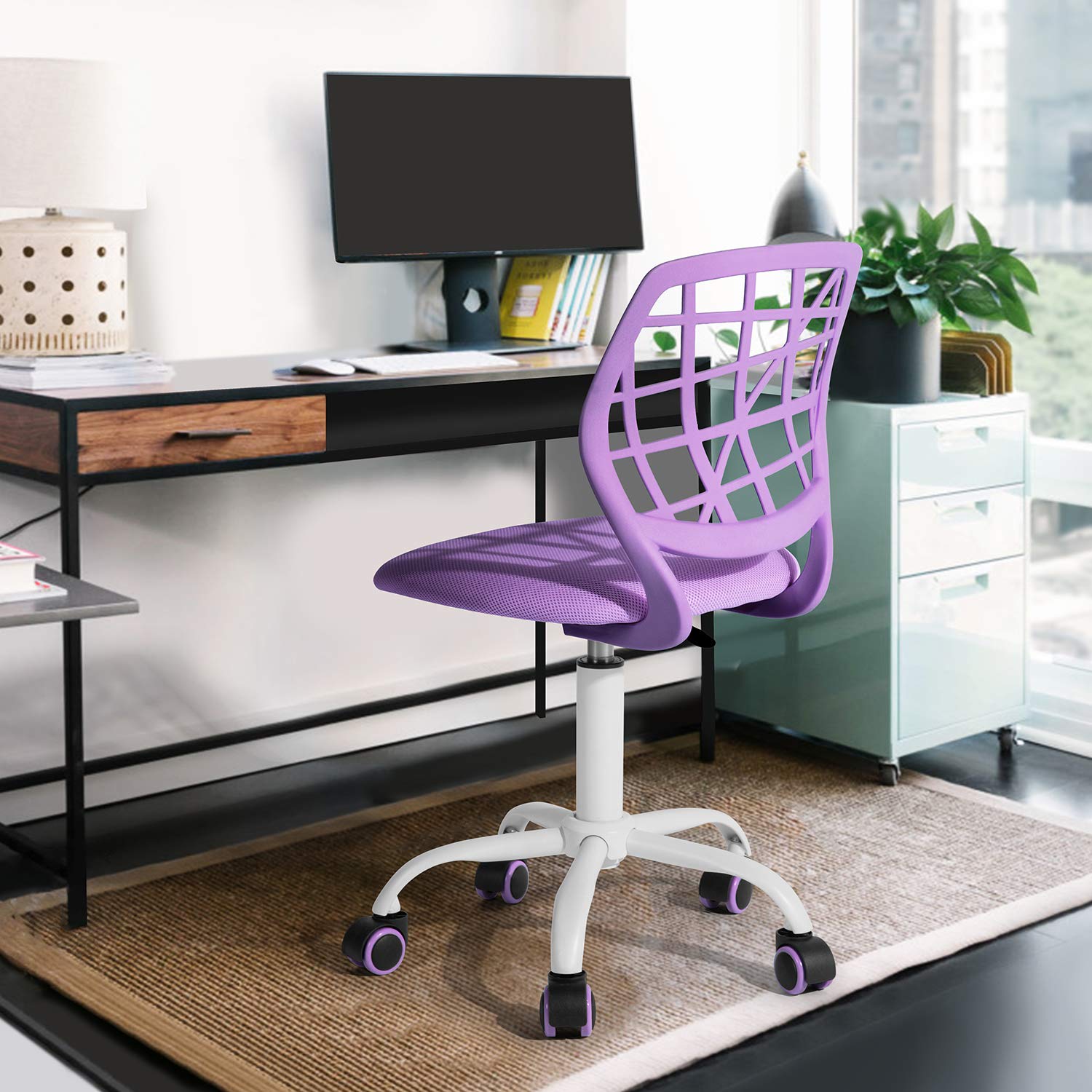 FurnitureR Colourful Desk Chair, Modern Adjustable Design Computer Seat, Swivel Armless Desk Task Chair, Kids Study Room Home Office Chair Task Chair, Viola