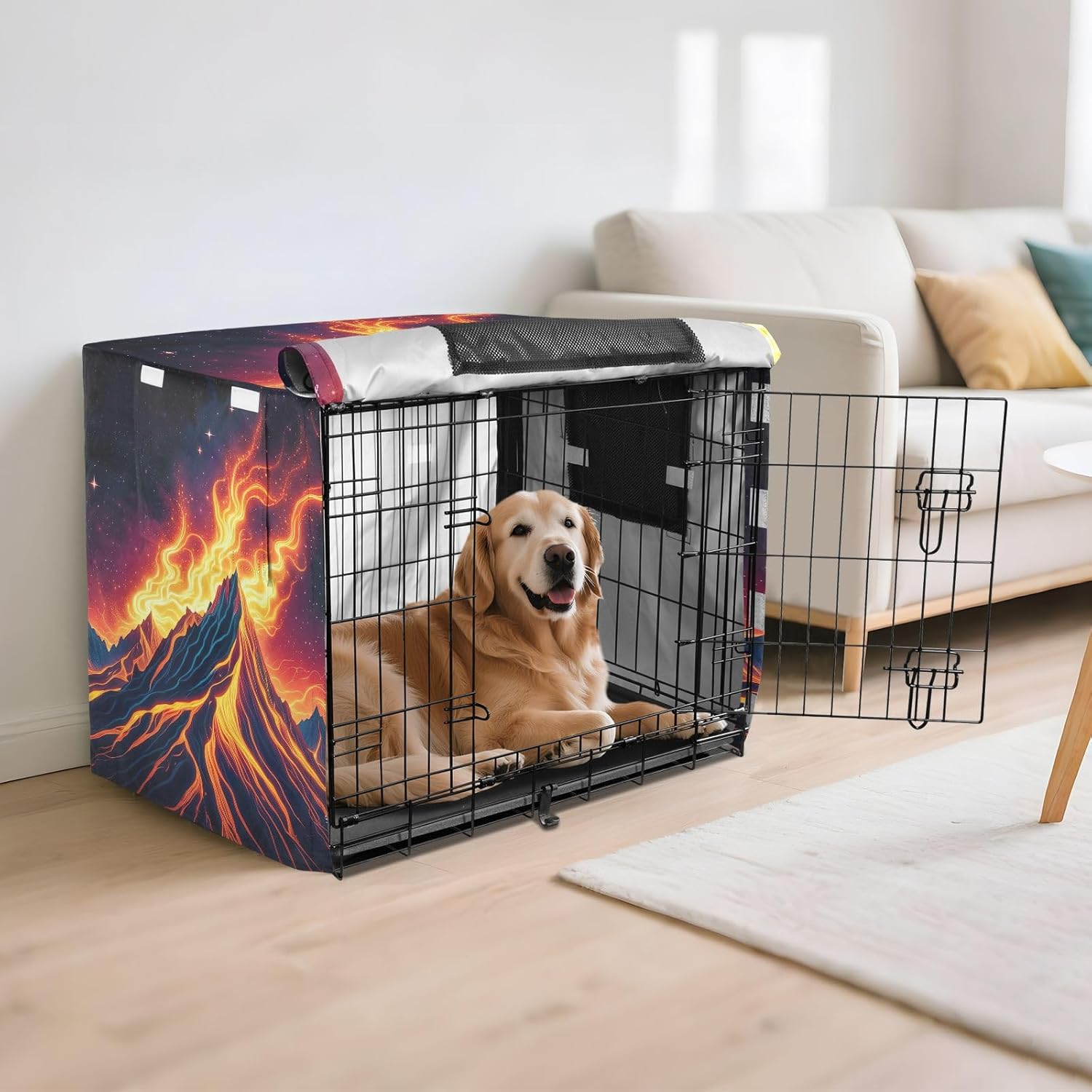 Fiery Mountain Dog Crate Cover Mesh Window Panels, Pet Cage Cover with Openings, Large