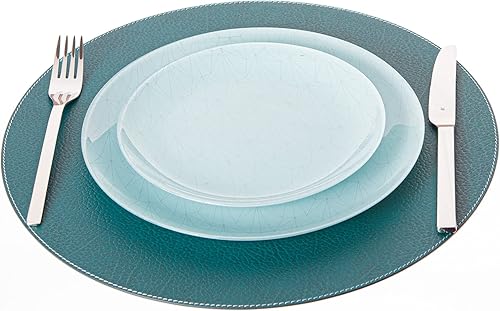 Miniatura 5 de Nikalaz Nikalaz - Juego de 4 manteles individuales redondos de cuero reciclado de 15 pulgadas, decoración de mesa de comedor y cocina (verde