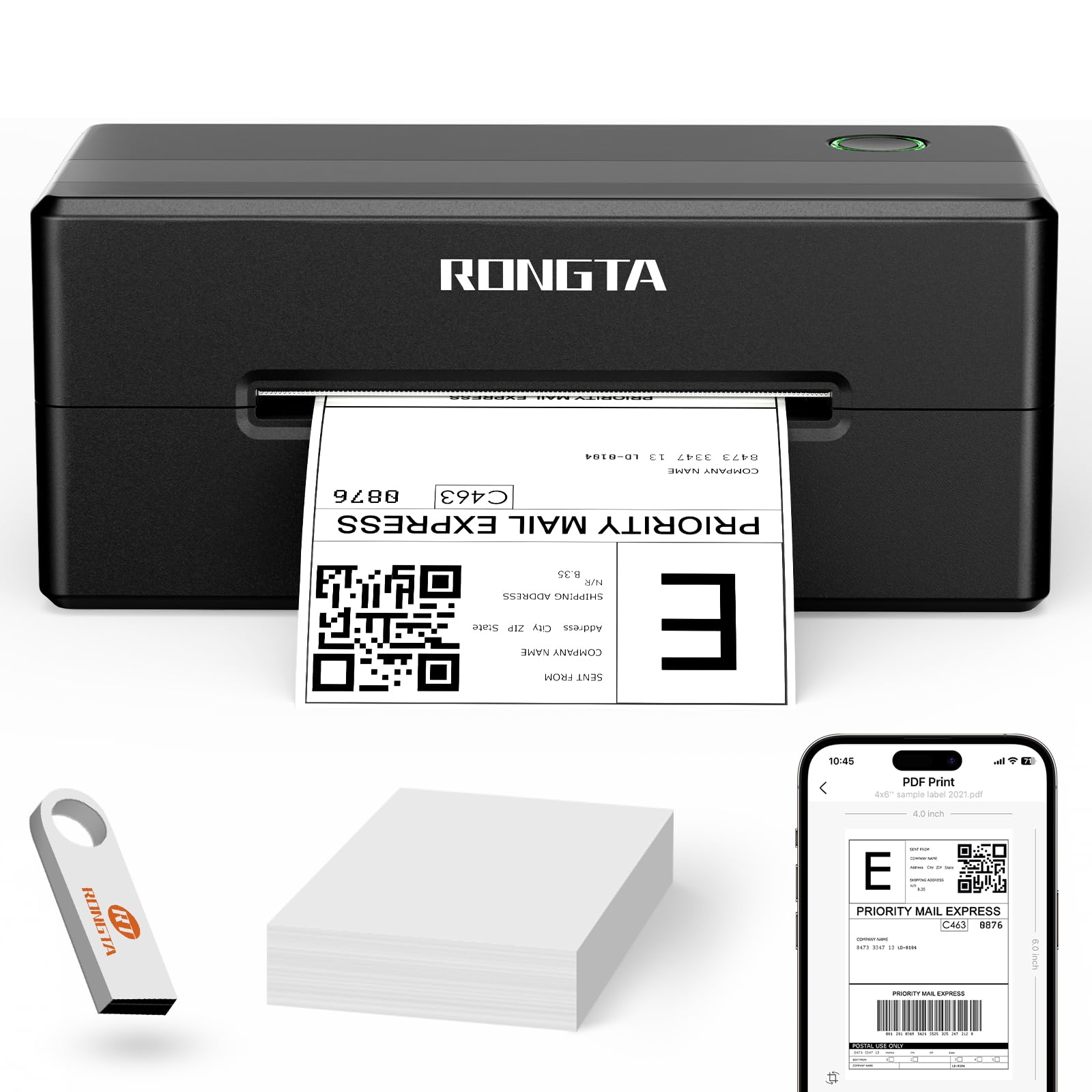 Rongta RP420 Bluetooth Thermal Label Printer | 4x6 Shipping Labels For Etsy, EBay, Shopify (USB & Wireless)-250997